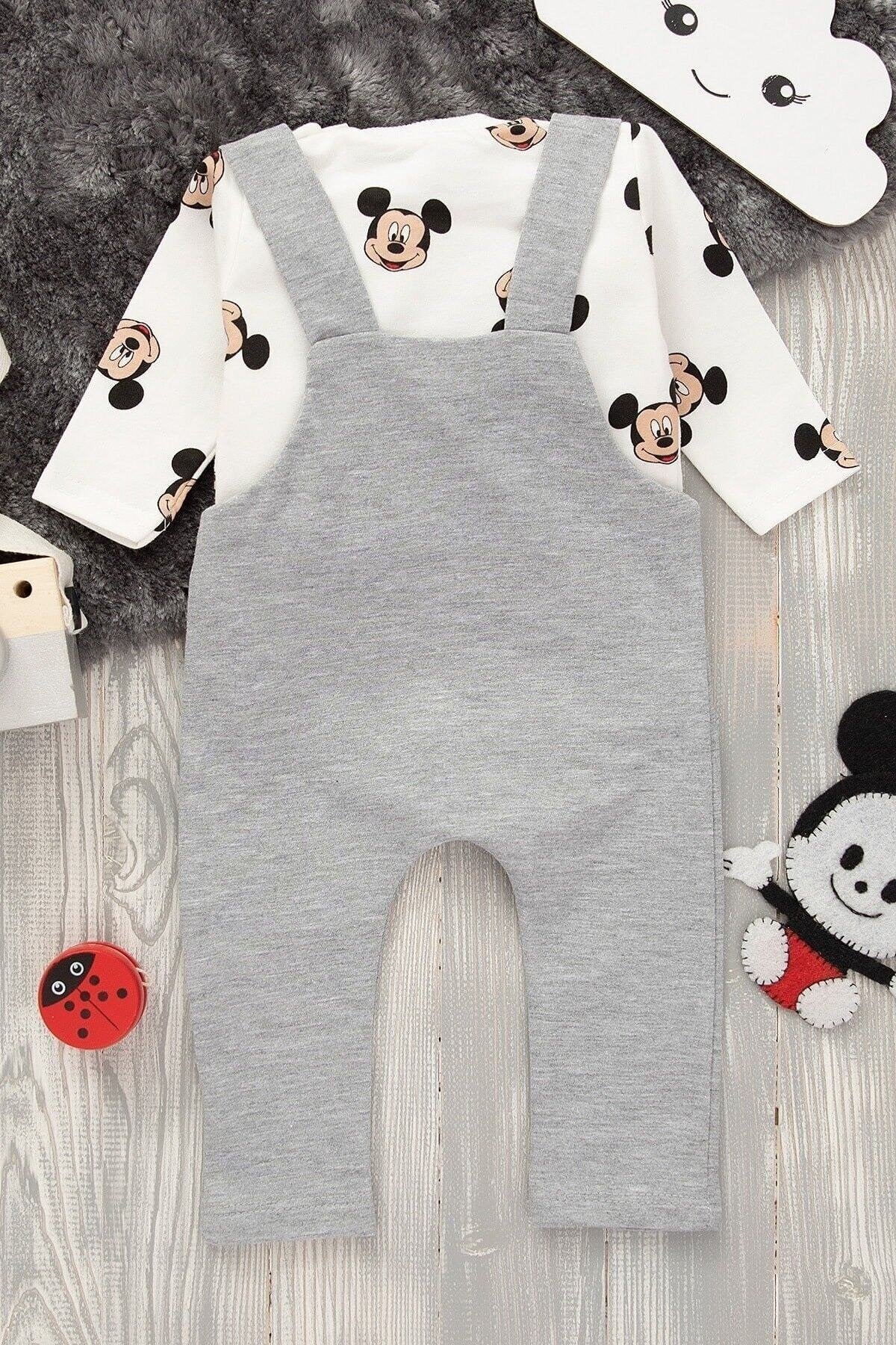 Mickey Baskılı Unisex Siyah Salopet Takım