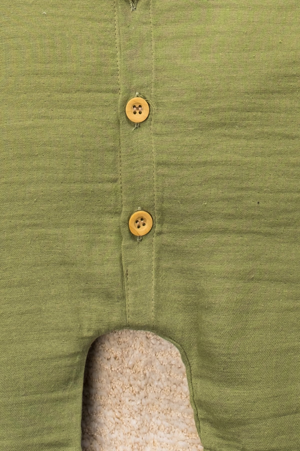 Organik Pamuk Müslin Kumaş Tahta Düğmeli Cepli Tulum