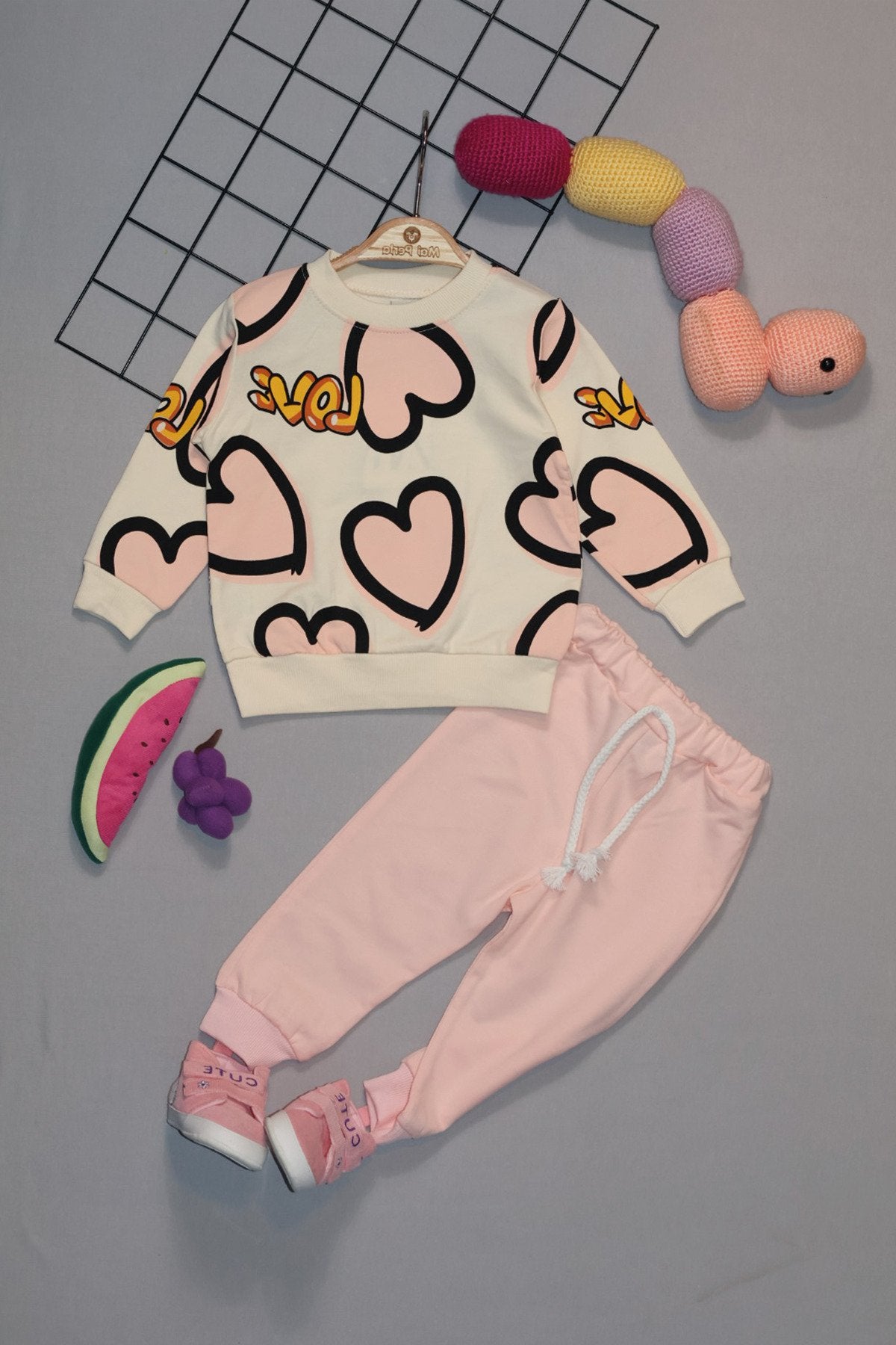 Love Yazılı Kalp Desenli 2'li Bebek Takım