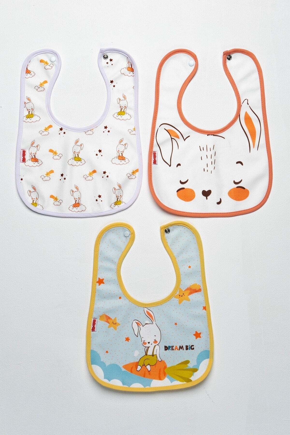 Rabbit Temalı Kare 3 Parça Microfiber Mama Önlüğü Kendi Kutusunda Çıtçıtlı