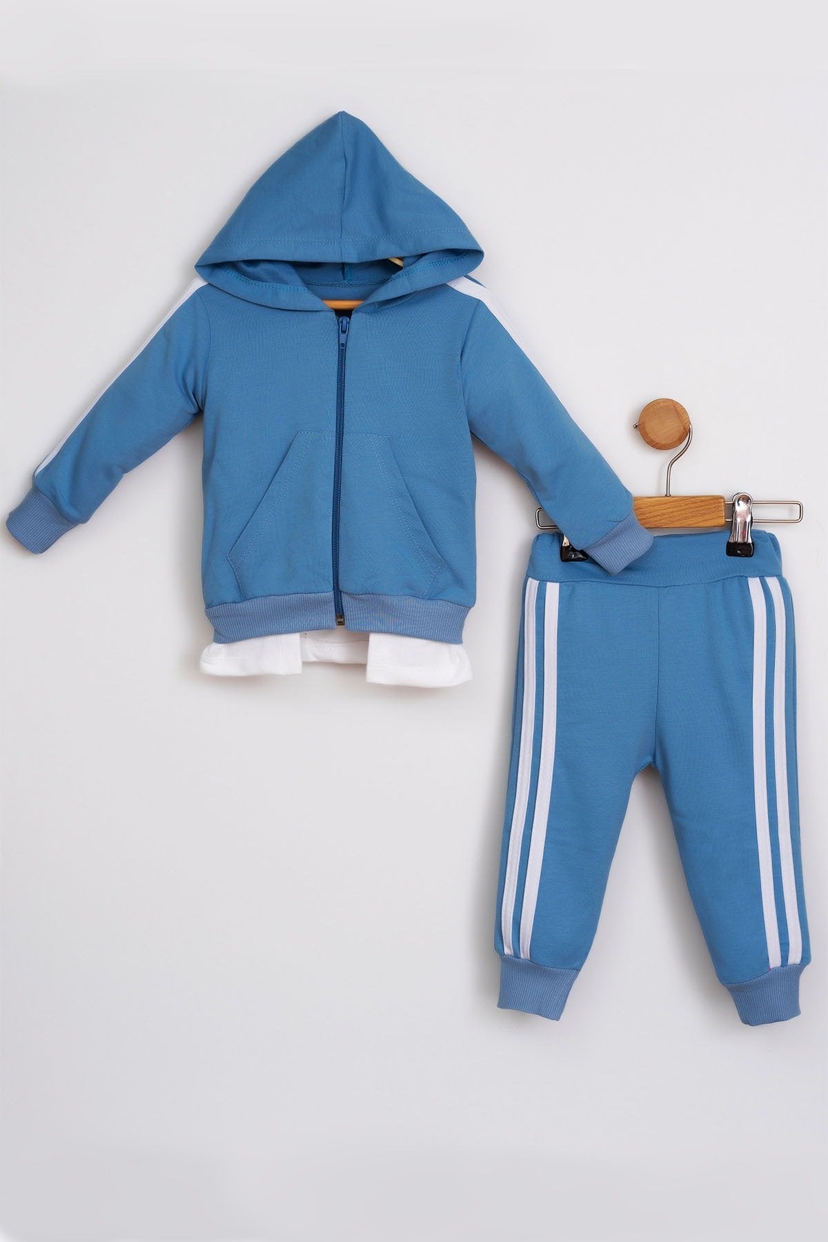 Erkek Bebek Takım Batman Desenli Uzun Kollu Pamuklu Fermuarlı Kapşonlu Bebek Takım 6-24 Ay