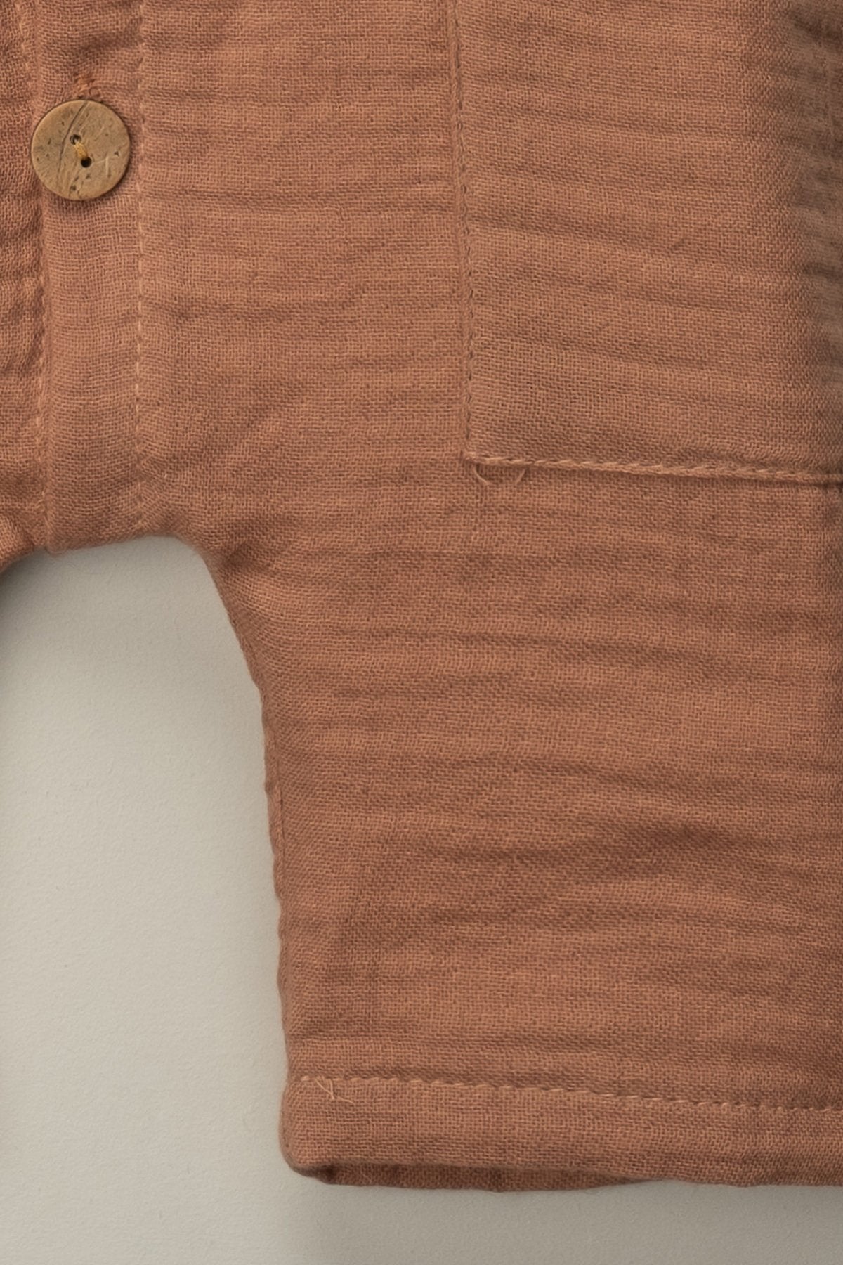 Organik Müslin Yazlık Naturel Cepli Bebek Tulum