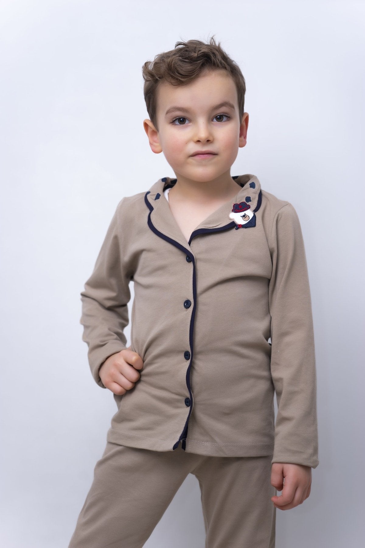 Ayıcık Yaka Detaylı 2'li Çocuk Pijama Takım