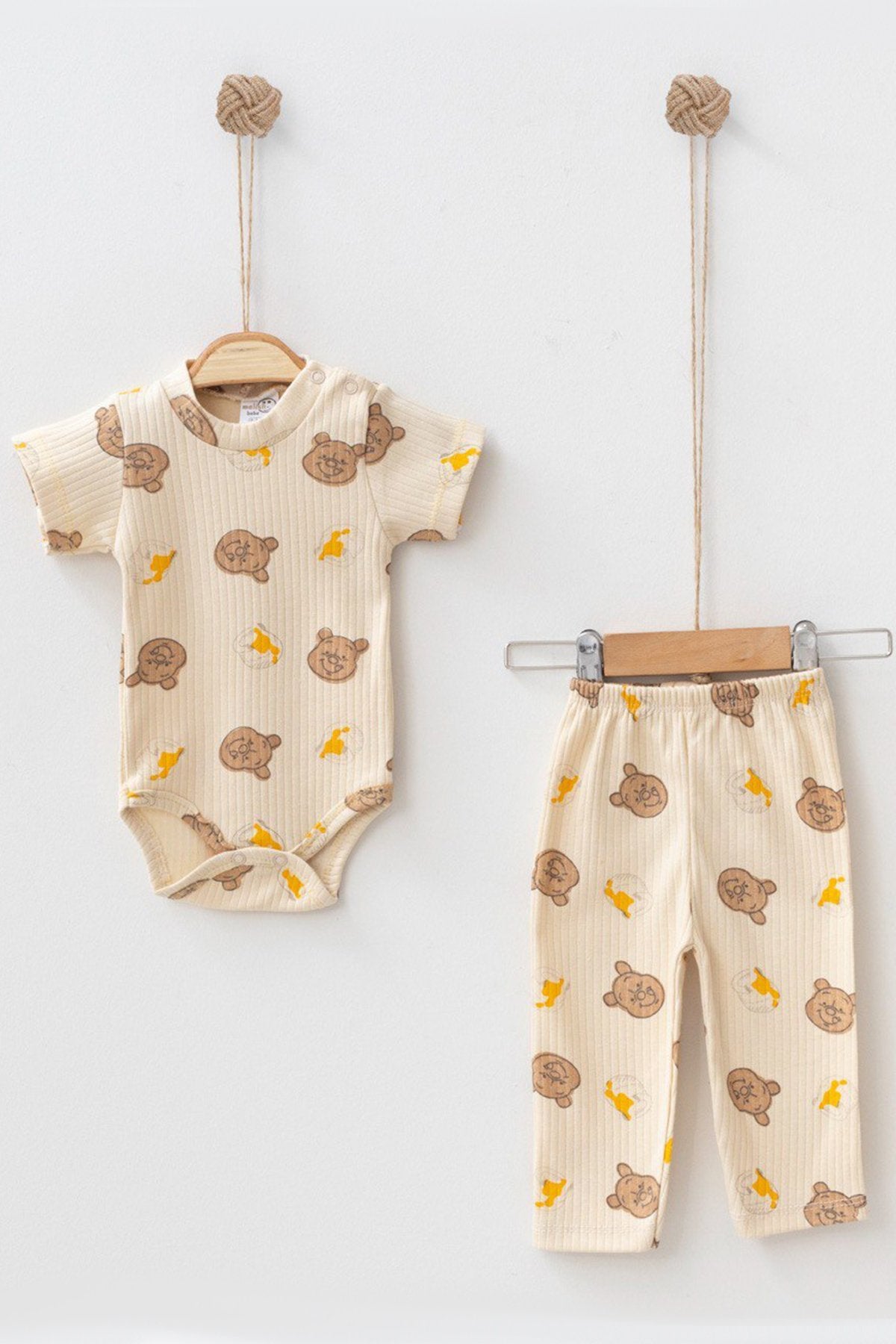 Ayıcık Desenli Çıt Çıtlı 2'li Bebek Takım