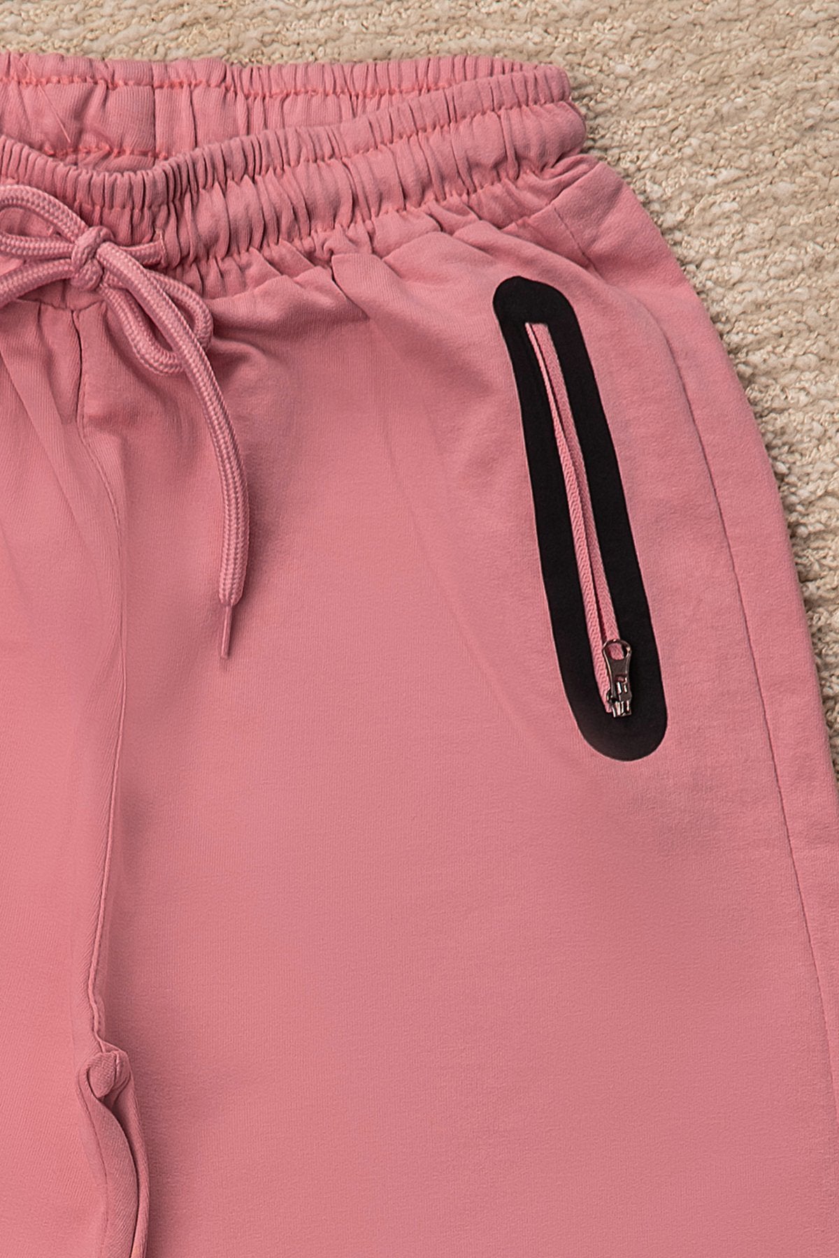 Eşofman Altı Belden Bağcıklı, Fermuar Cepli Düz Renk %100 Pamuk Alt Takım