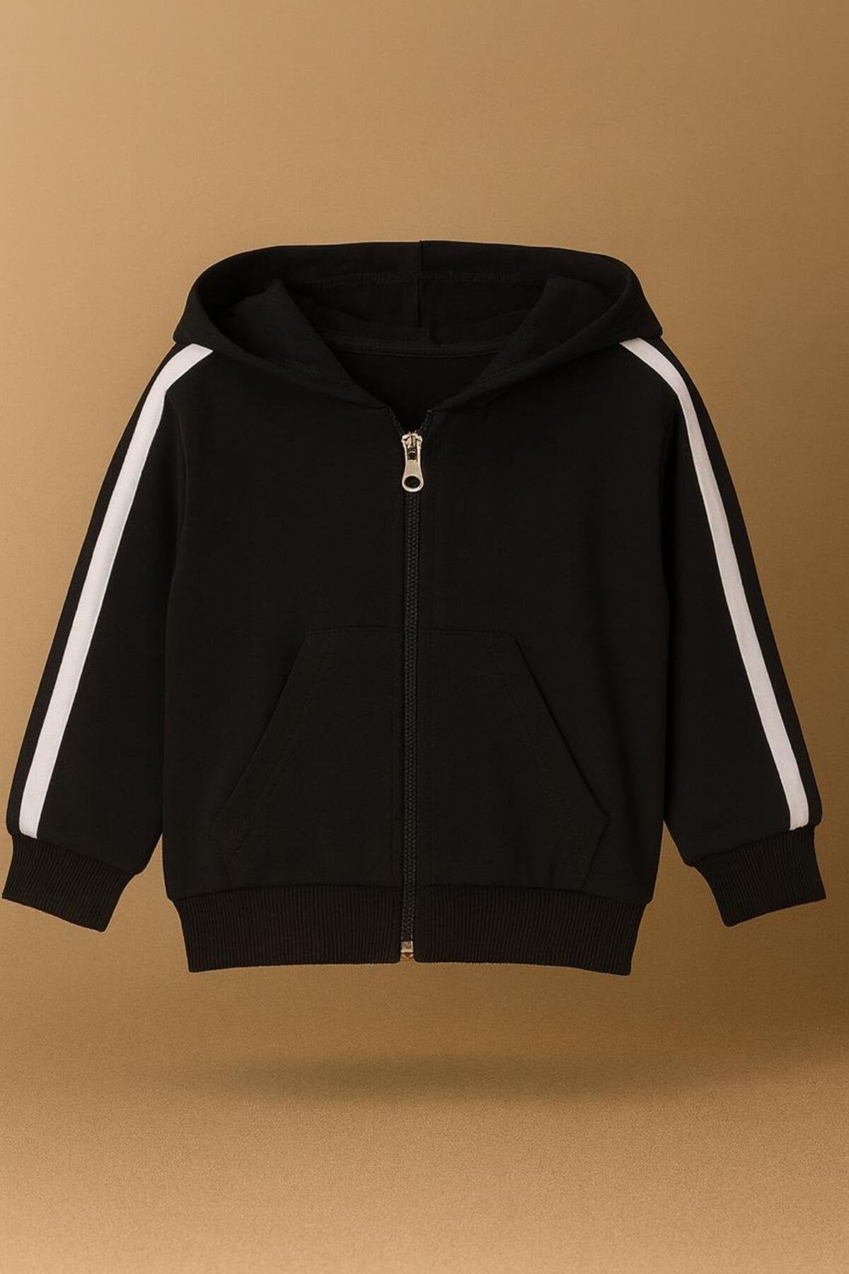 Erkek Bebek Takım Batman Desenli Uzun Kollu Pamuklu Fermuarlı Kapşonlu Bebek Takım 6-24 Ay