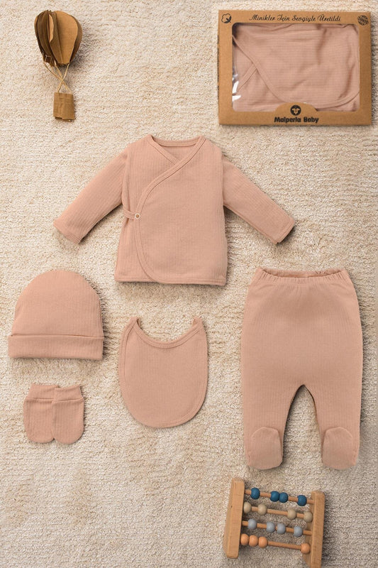 Düz Renk Organik Pamuk Kutulu 5 Parça Hastane Çıkış Seti