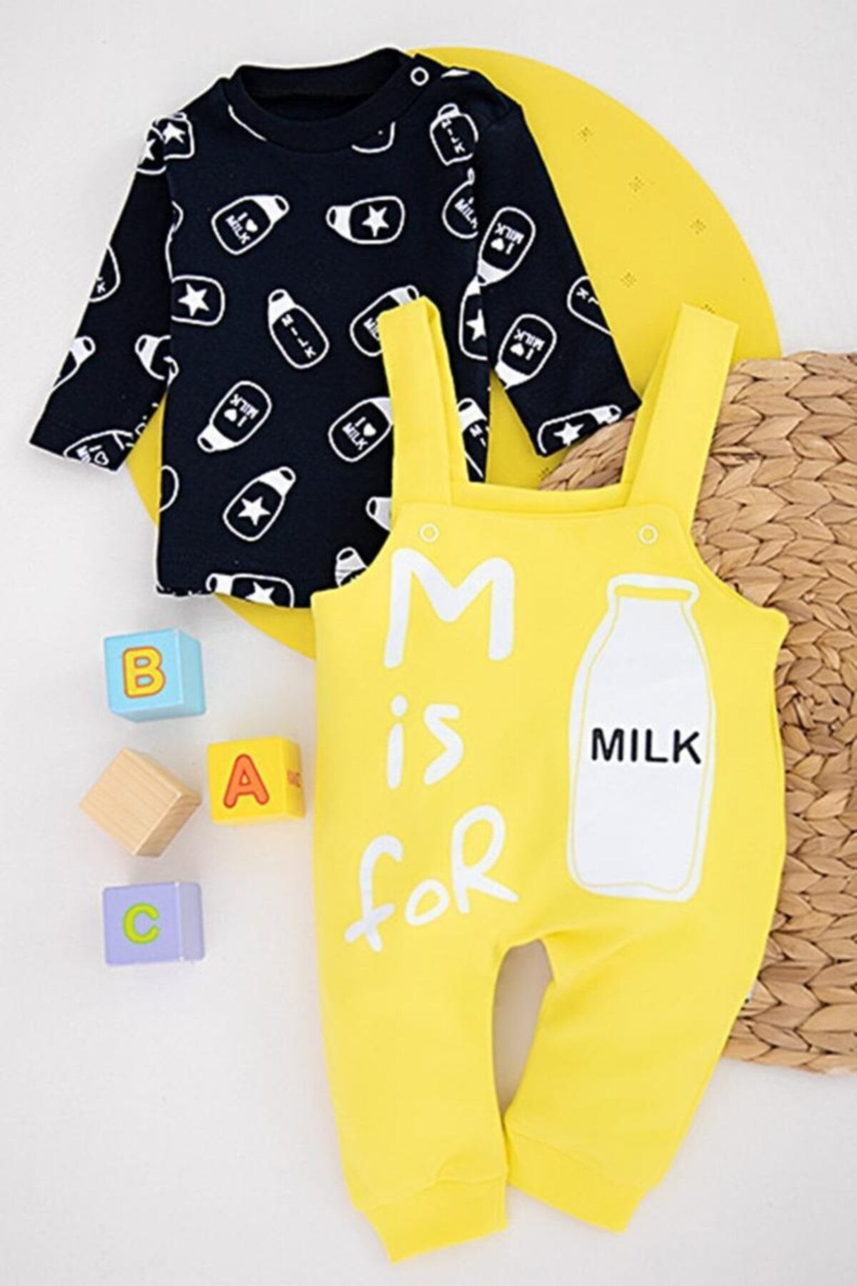Milk Baskılı Bebek Salopet Takım