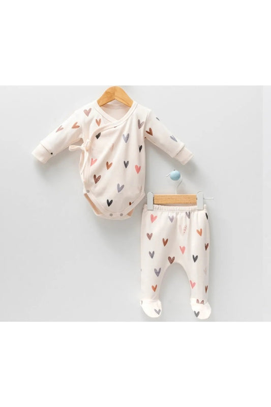Organik Kumaş Kruvaze Kalıp 2'li Unisex Bebek Takım