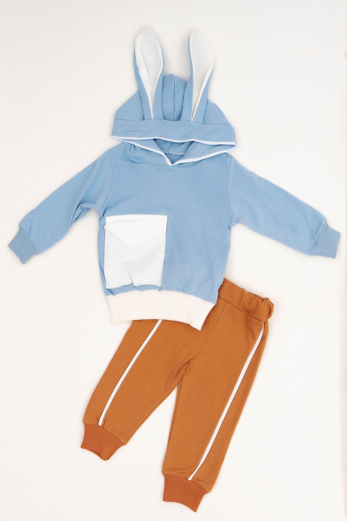Tavşan Kulaklı Cepli 2 Li Unisex Bebek Takım Alt Üst