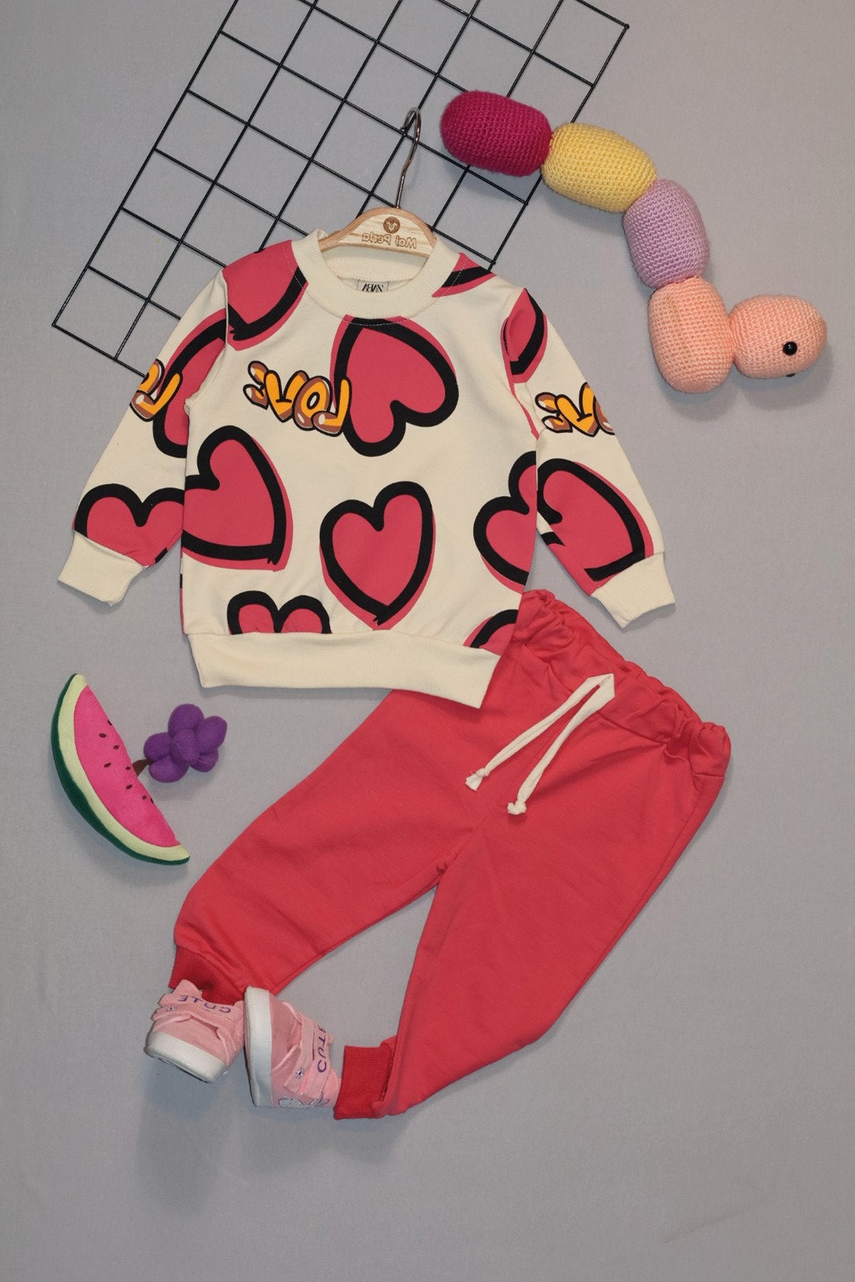 Love Yazılı Kalp Desenli 2'li Bebek Takım