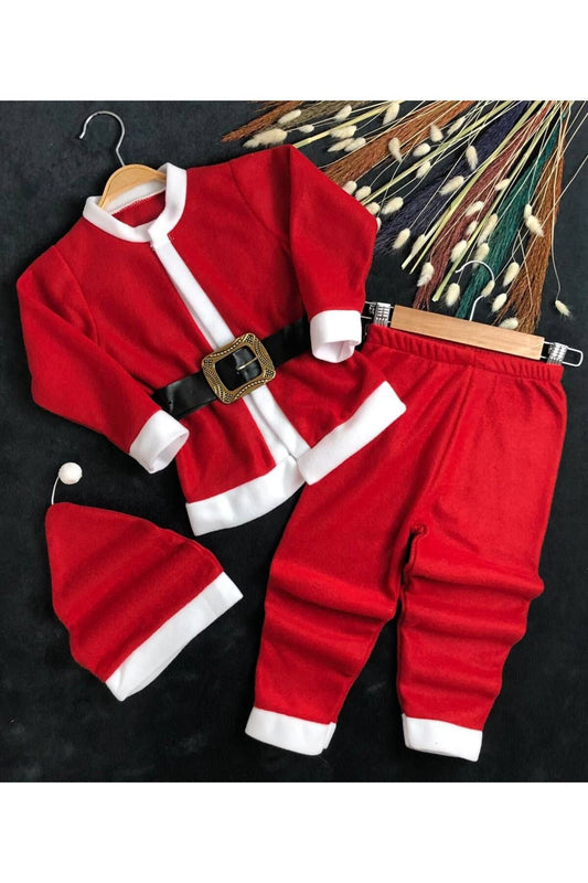 4 Parça Noel Kıyafeti Polarlı Bebek Takım