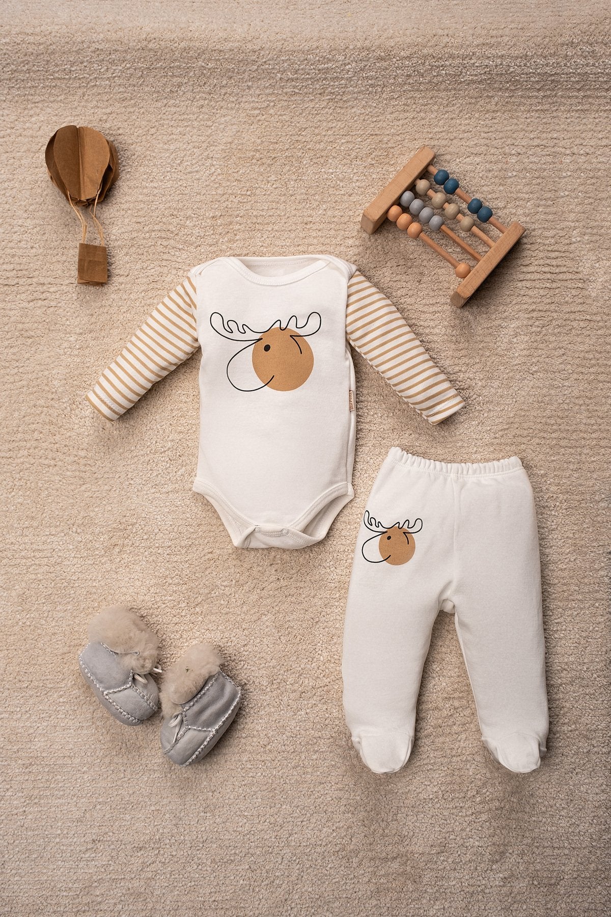 Organik Pamuklu Zıbın Body ve Patikli Alt 6 Parça 3’lü Set Bebek Takımı 0-9 Ay