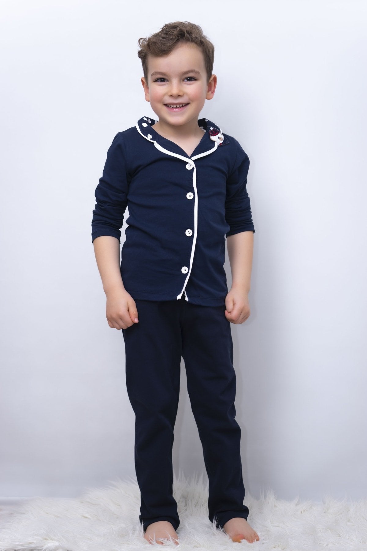 Ayıcık Yaka Detaylı 2'li Çocuk Pijama Takım