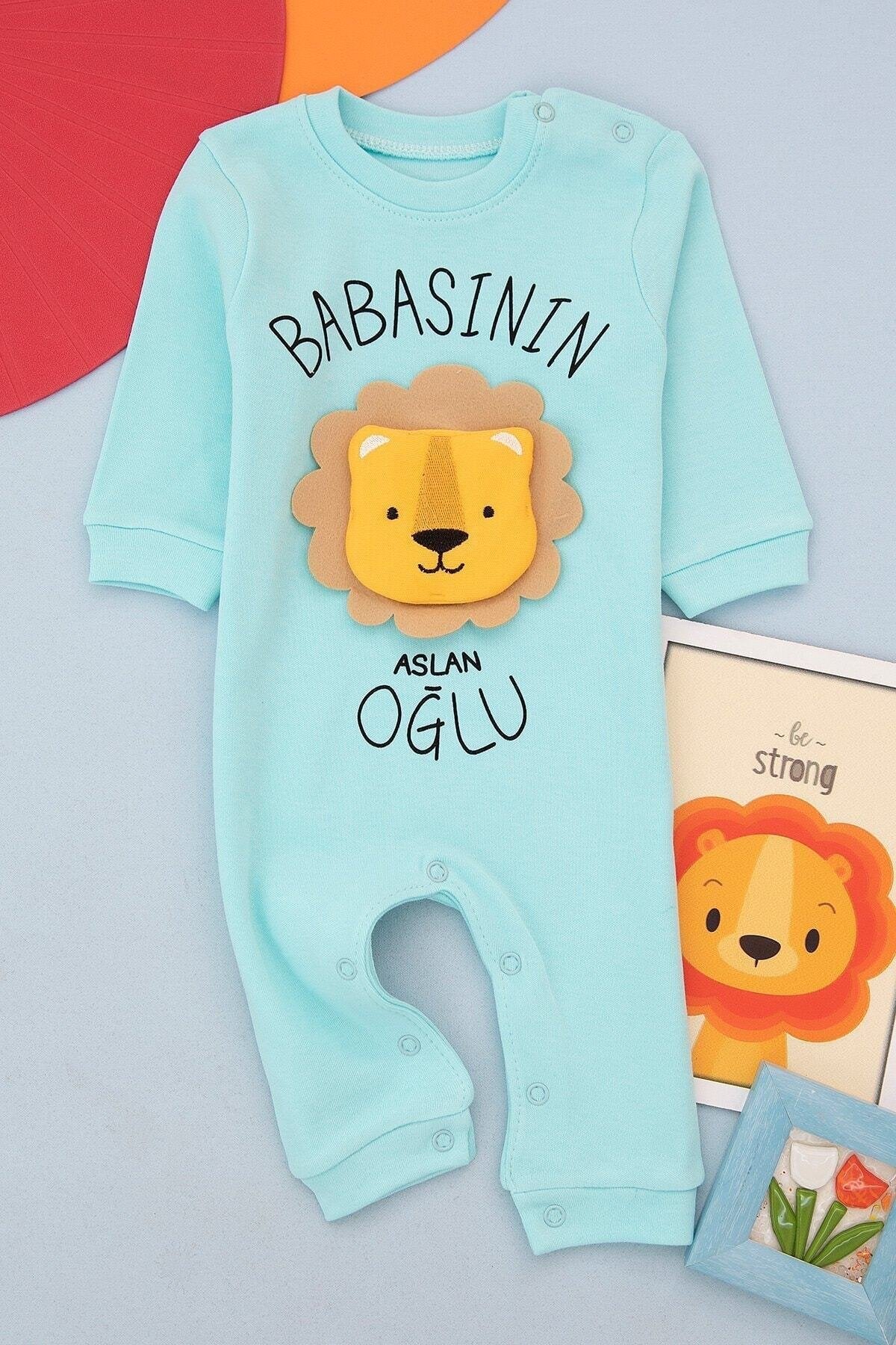 Babasının Aslan Oğlu Baskılı Gri Erkek Bebek Tulum