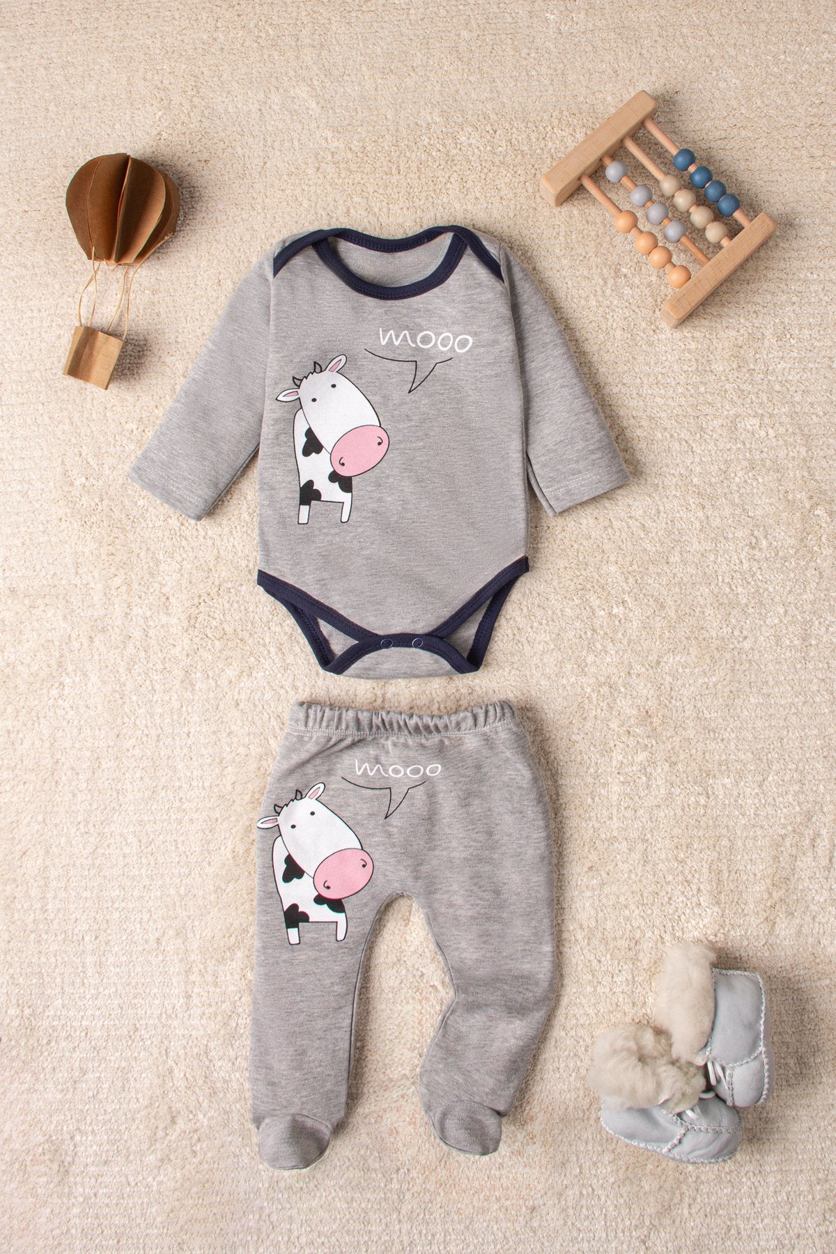 Erkek Renkli Panda Desenli 3 Set 6 Parça Çıtçıtlı Bebek Takım