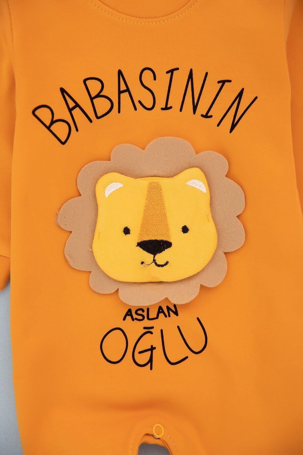 Babasının Aslan Oğlu Baskılı Gri Erkek Bebek Tulum