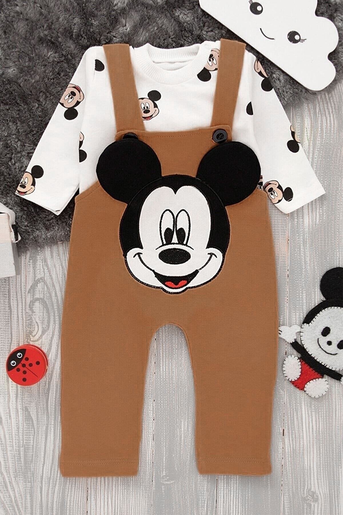 Mickey Baskılı Unisex Siyah Salopet Takım