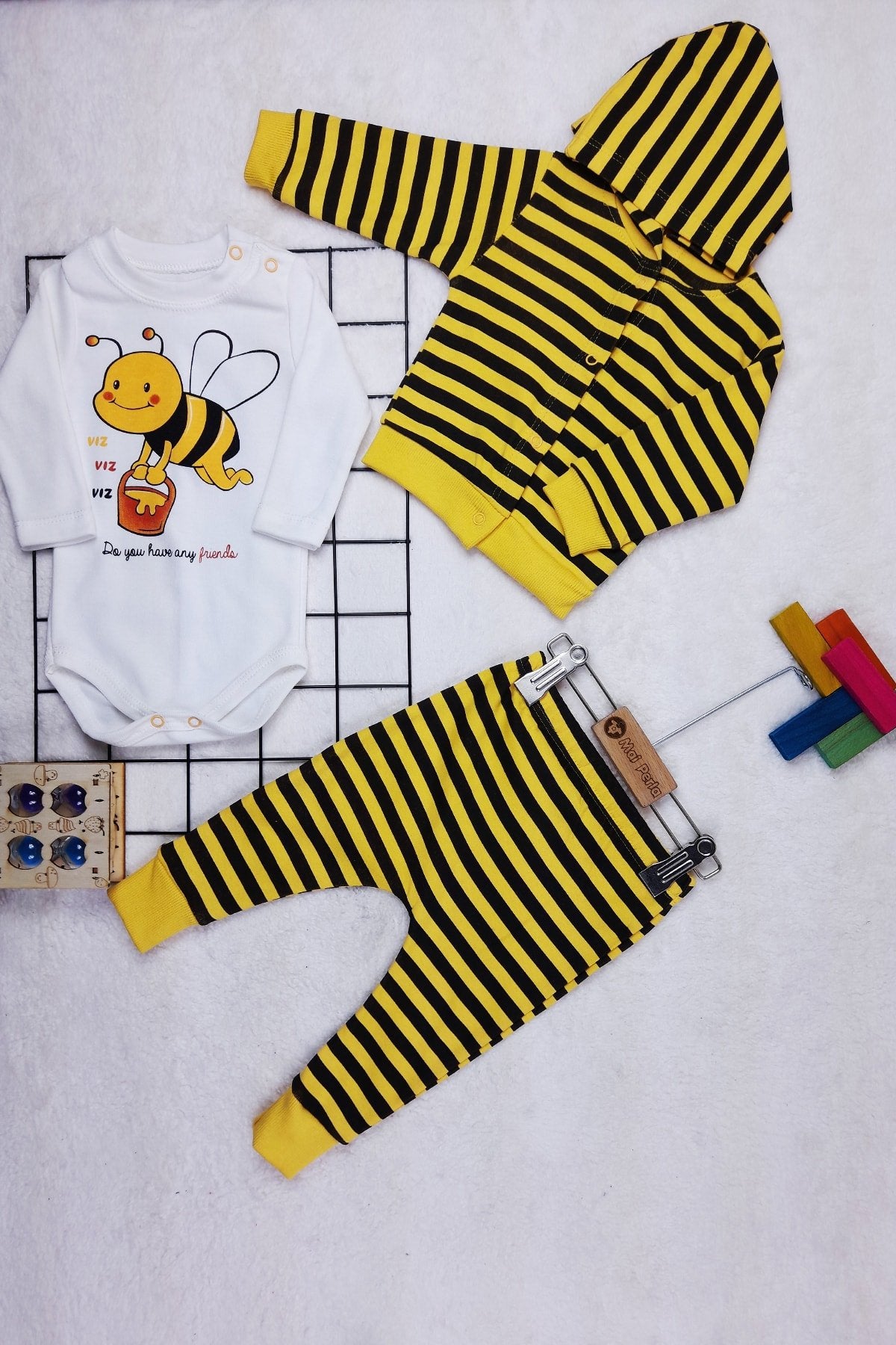 Uğur Böceği Desenli 3'lü Unisex Bebek Takım