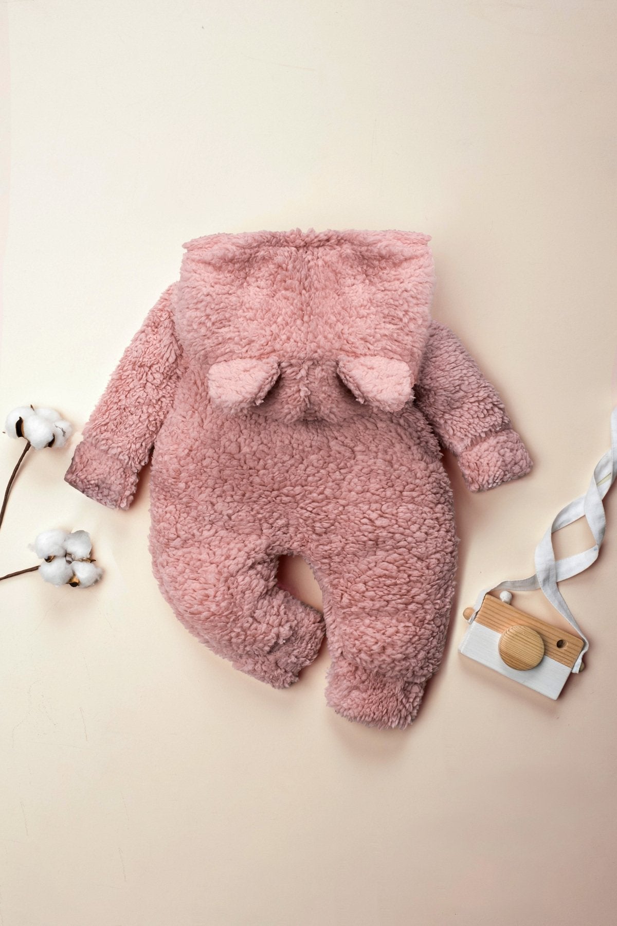 Kışlık Unisex Ayıcık Kulaklı Peluş Bebek Tulum (3-12 Ay)