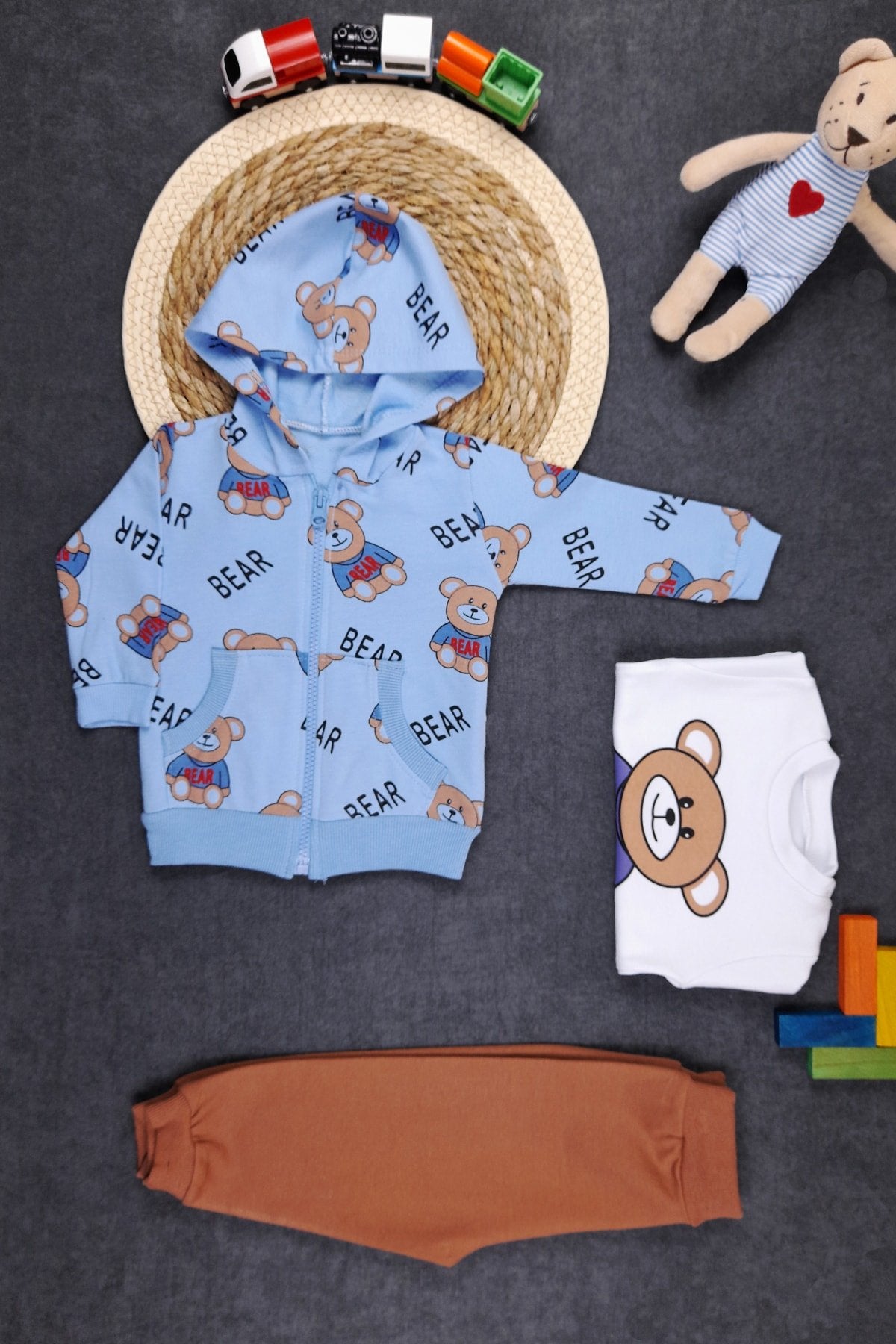 Bear Baskılı Bebek Takım 3'lü