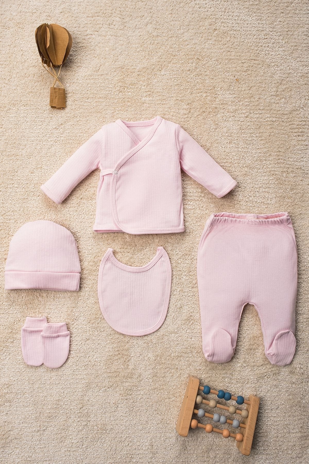 Düz Renk Organik Pamuk Kutulu 5 Parça Hastane Çıkış Seti