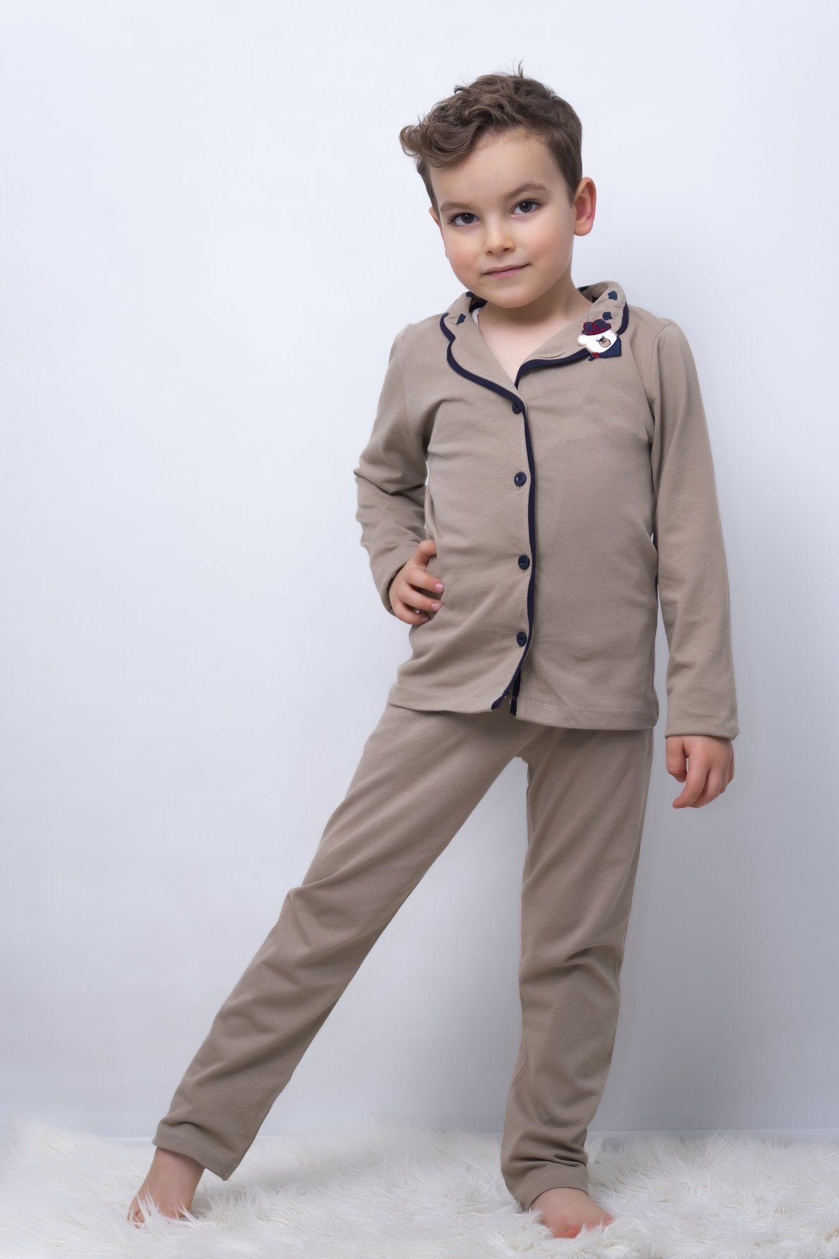 Ayıcık Yaka Detaylı 2'li Çocuk Pijama Takım