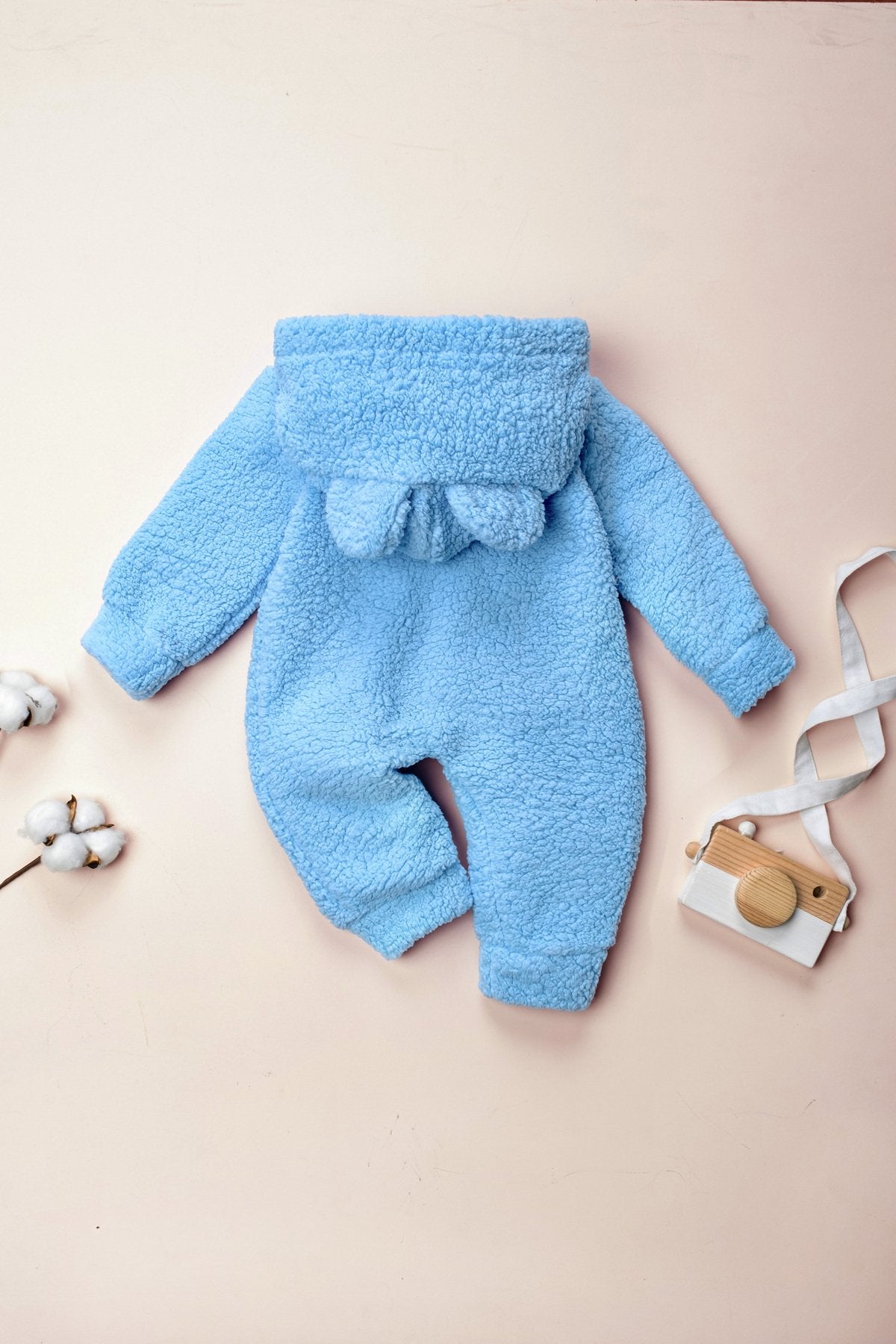 Kışlık Unisex Ayıcık Kulaklı Peluş Bebek Tulum (3-12 Ay)
