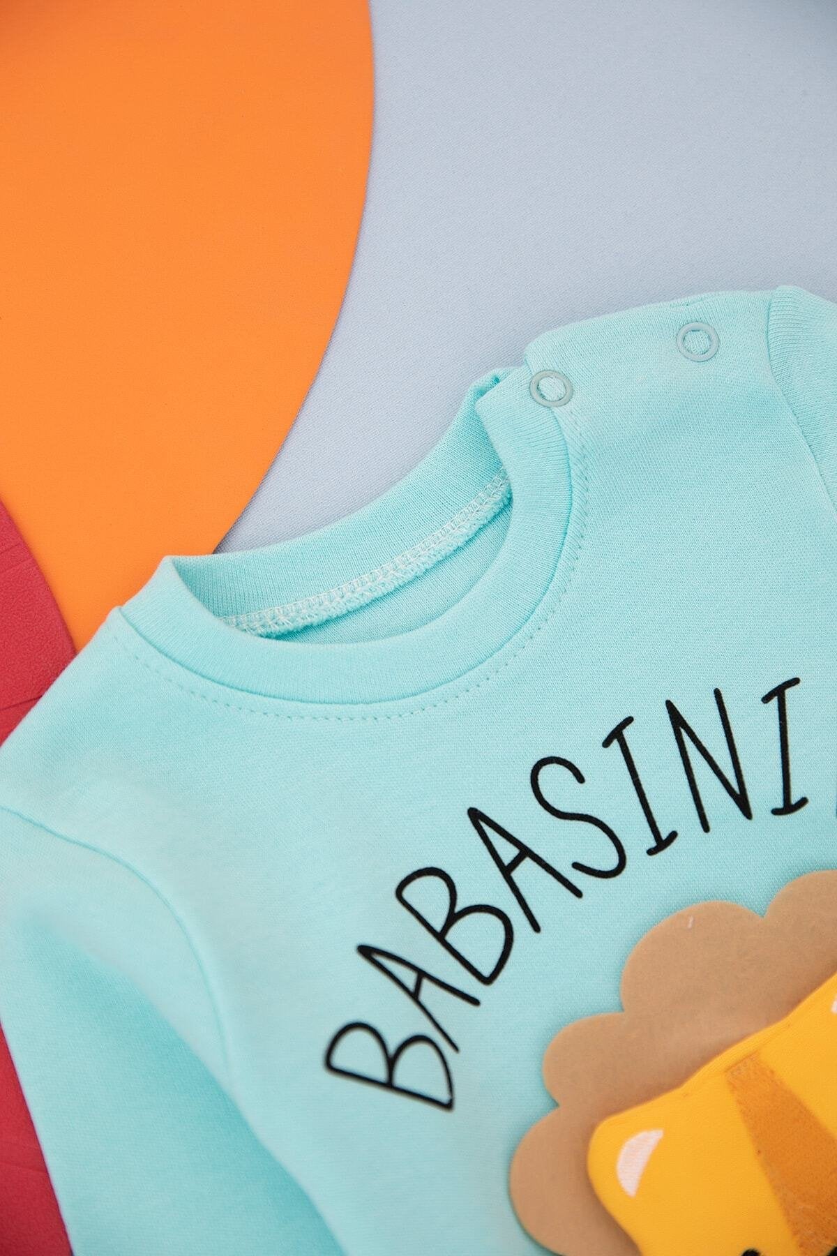 Babasının Aslan Oğlu Baskılı Gri Erkek Bebek Tulum
