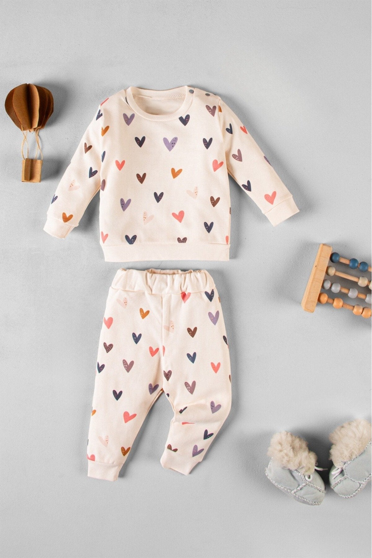 Organik Kumaş Desenli 2'li Unisex Bebek Takım