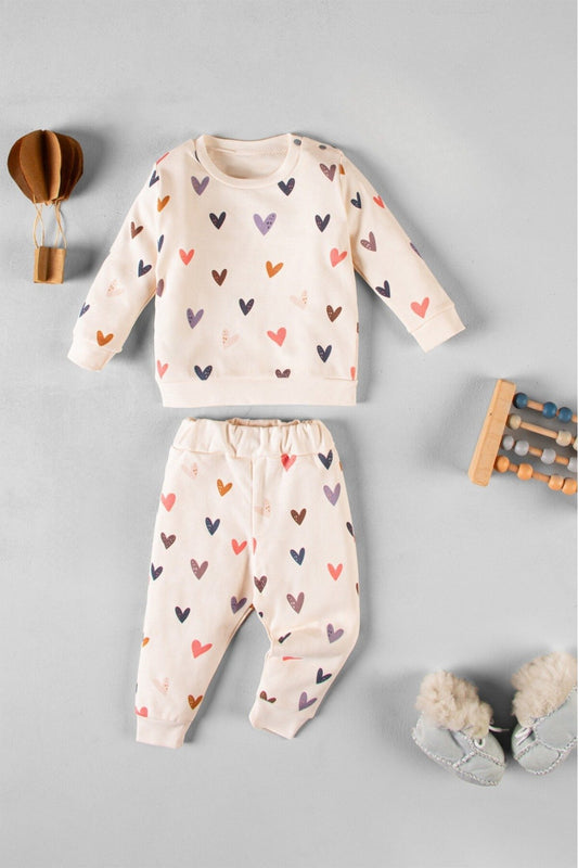 Organik Kumaş Desenli 2'li Unisex Bebek Takım