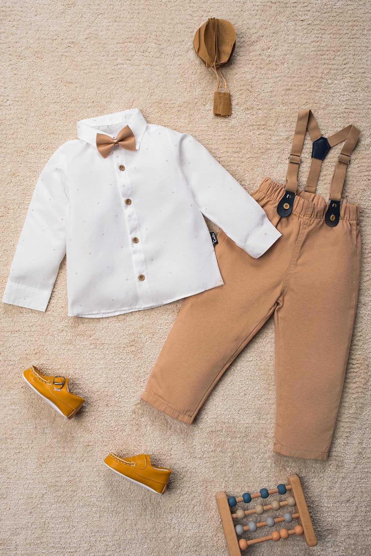 1-5 Yaş 4 Parça Papyon ve Slopetli Takım Elbise Bebek Takımı