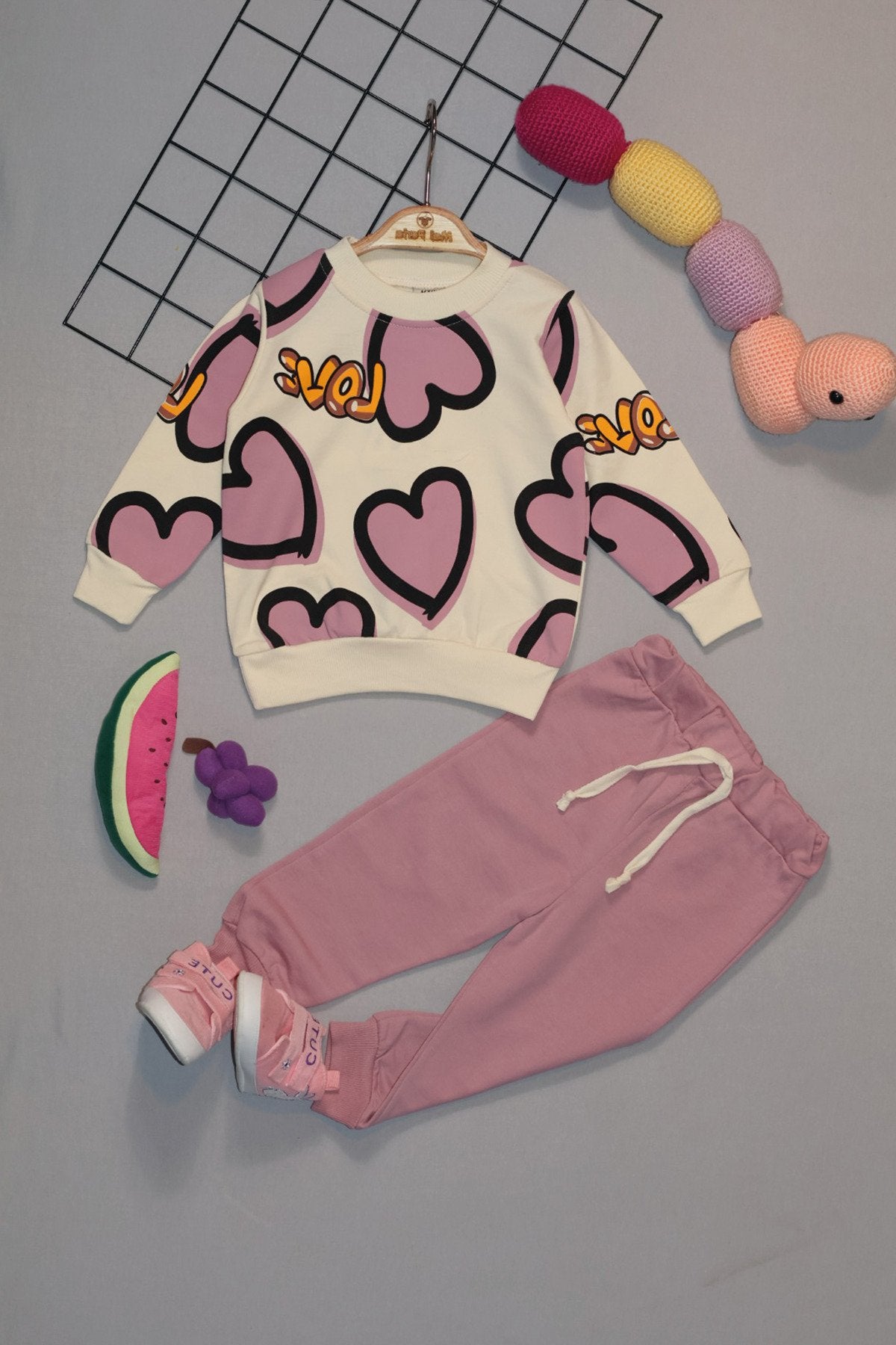 Love Yazılı Kalp Desenli 2'li Bebek Takım