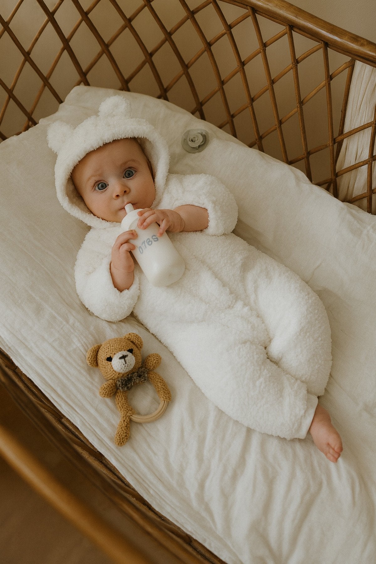Kışlık Unisex Ayıcık Kulaklı Peluş Bebek Tulum (3-12 Ay)