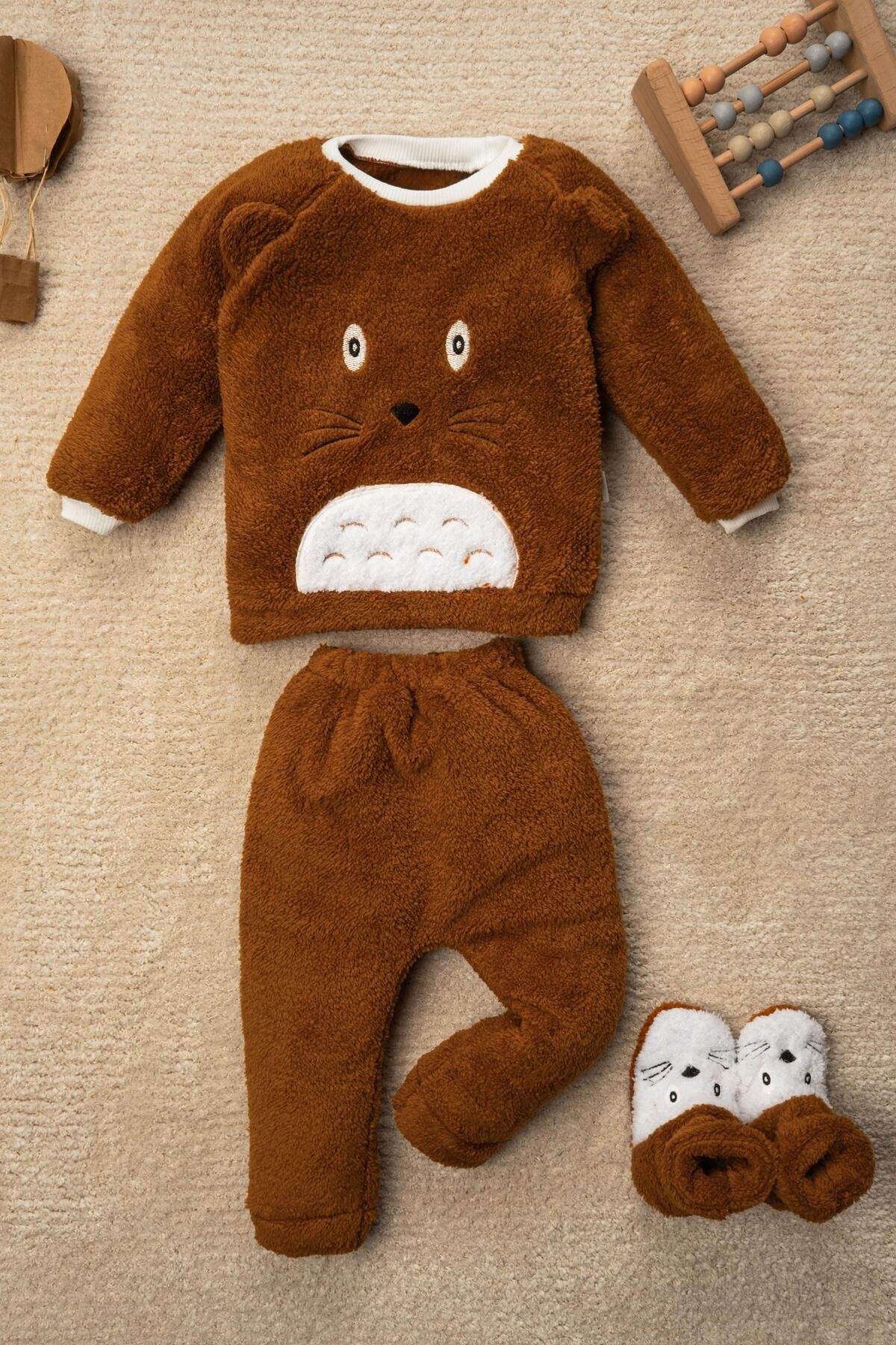 Panda Nakışlı Welsoft Peluş 3'lü Bebek Takım