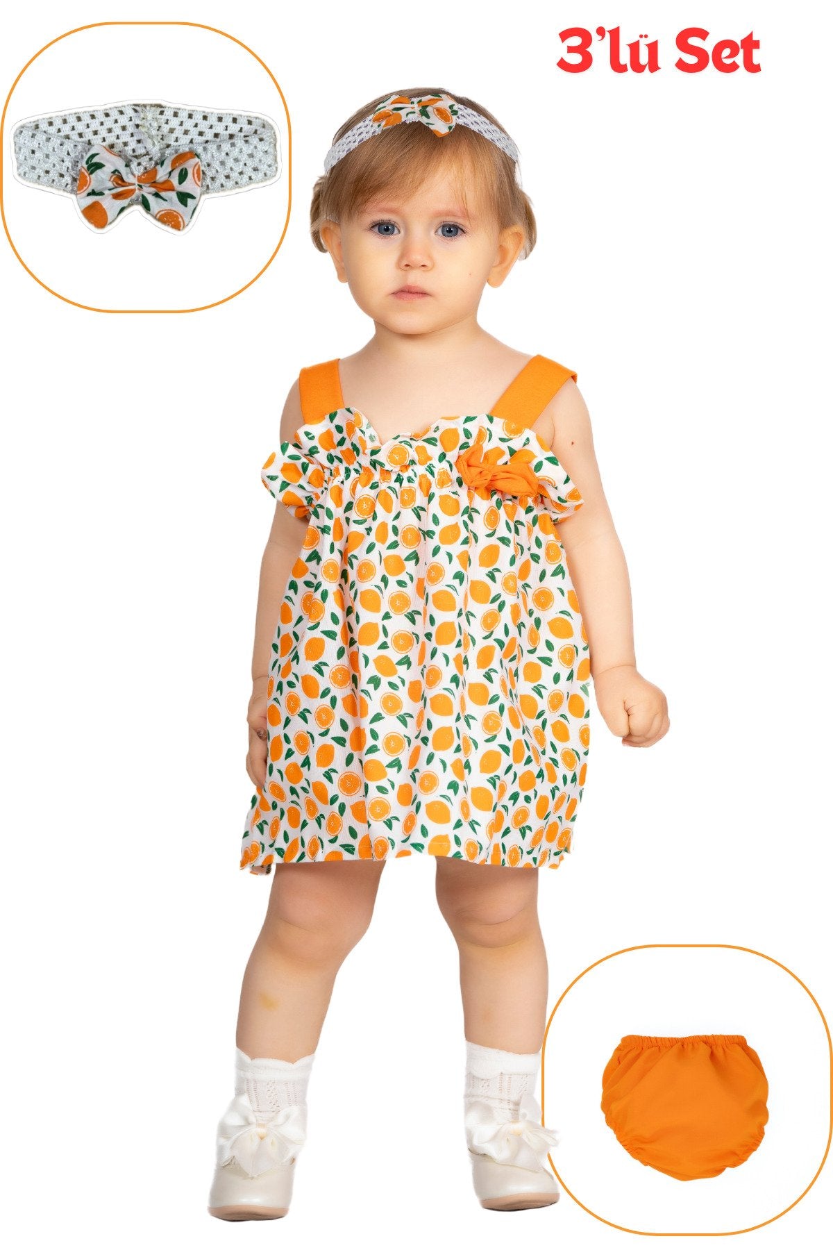 Mandalina Baskılı Turuncu Kız Bebek Takım
