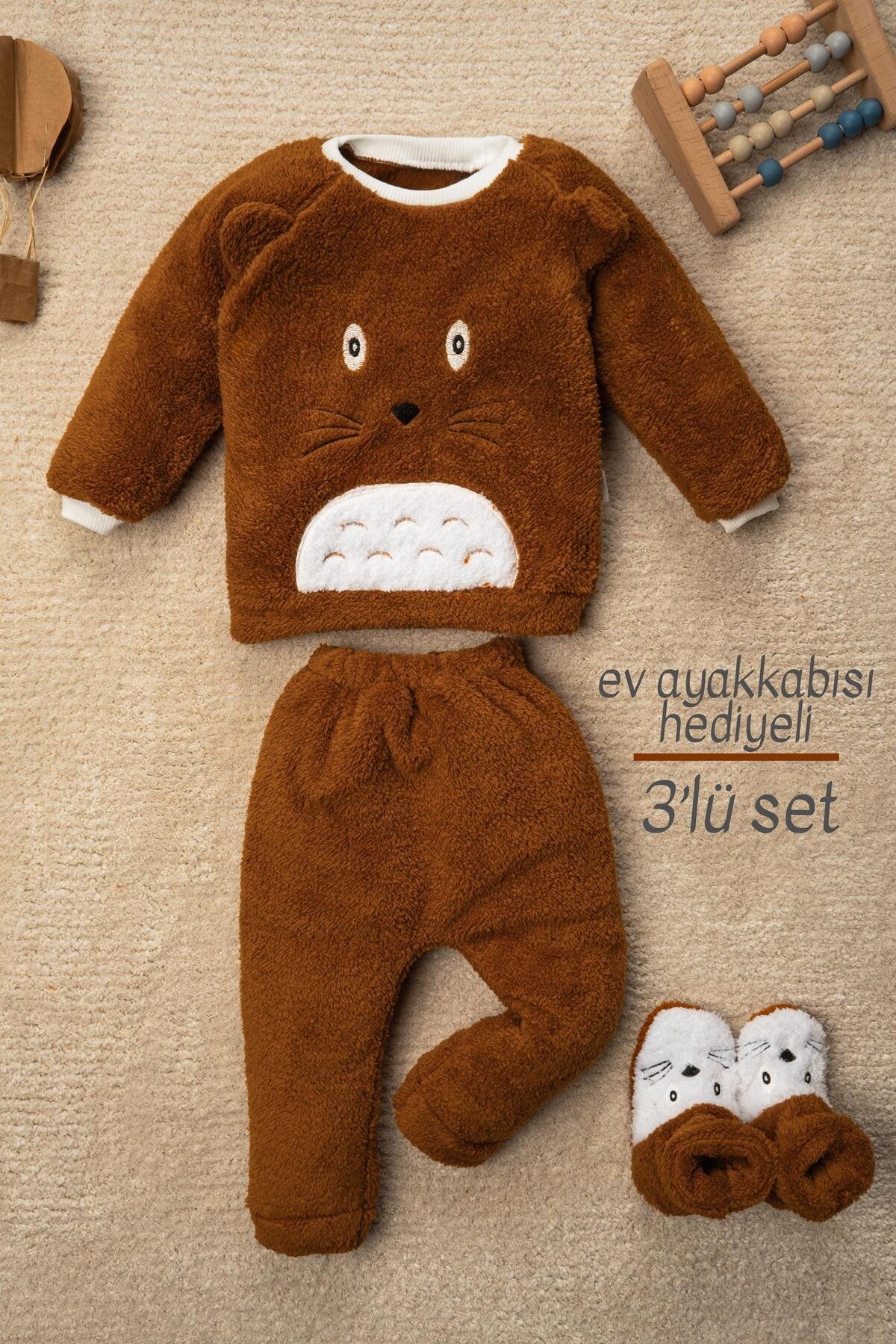 Panda Nakışlı Welsoft Peluş 3'lü Bebek Takım