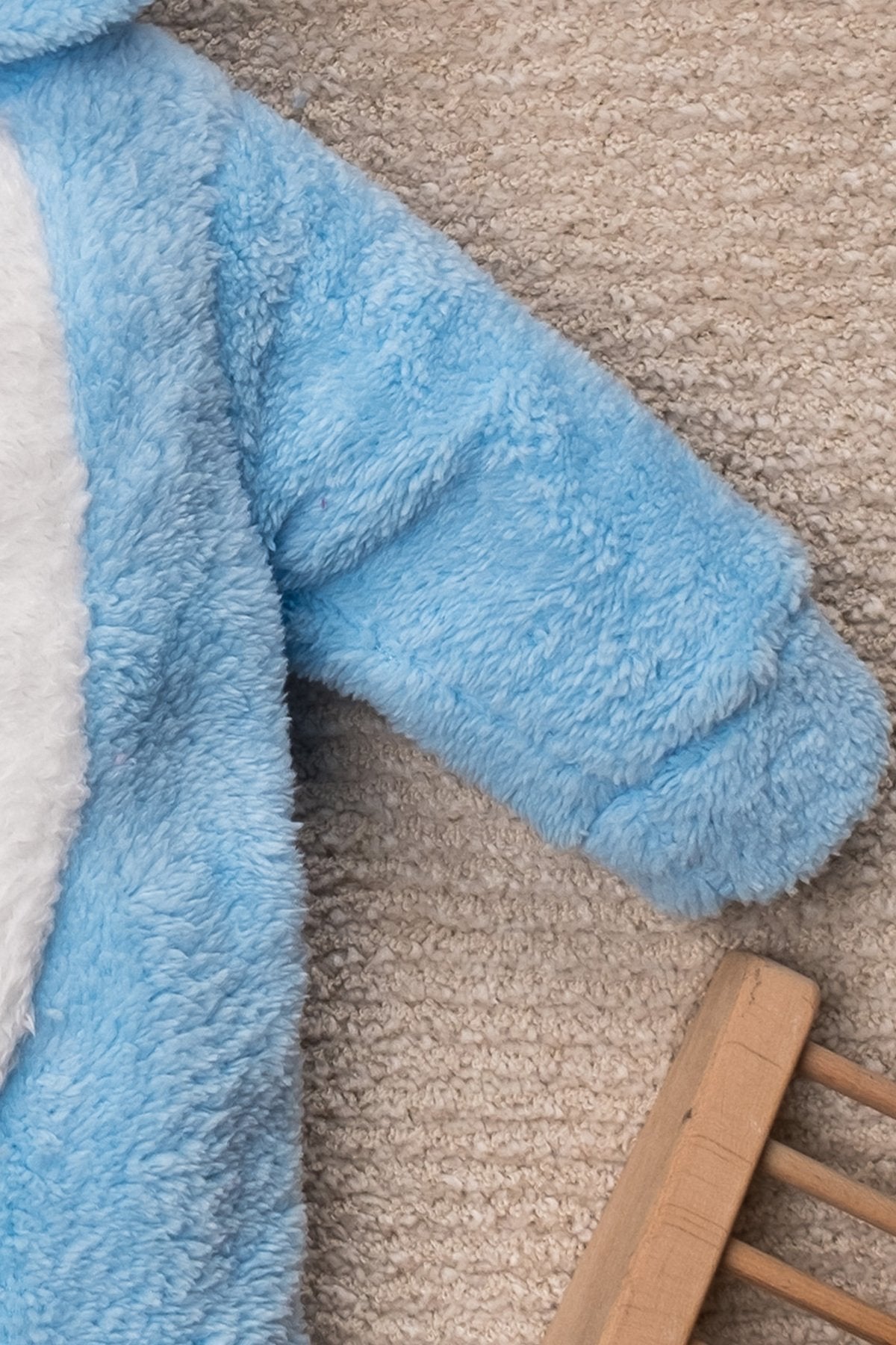 Welsoft Kapşonlu Fermuarlı Tavşan Desenli Bebek Tulum