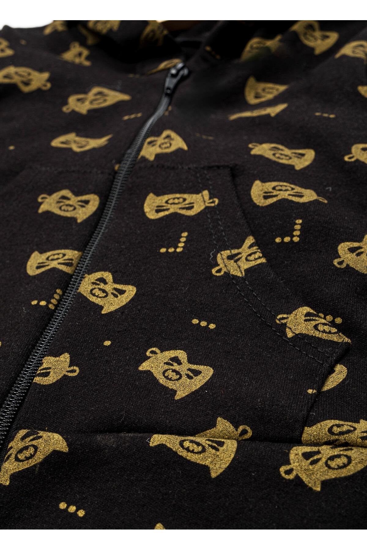 Erkek Bebek Takım Batman Desenli Uzun Kollu Pamuklu Fermuarlı Kapşonlu Bebek Takım 6-24 Ay