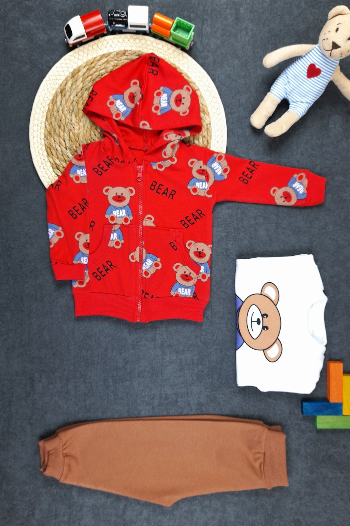 Bear Baskılı Bebek Takım 3'lü
