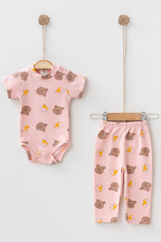 Ayıcık Desenli Çıt Çıtlı 2'li Bebek Takım