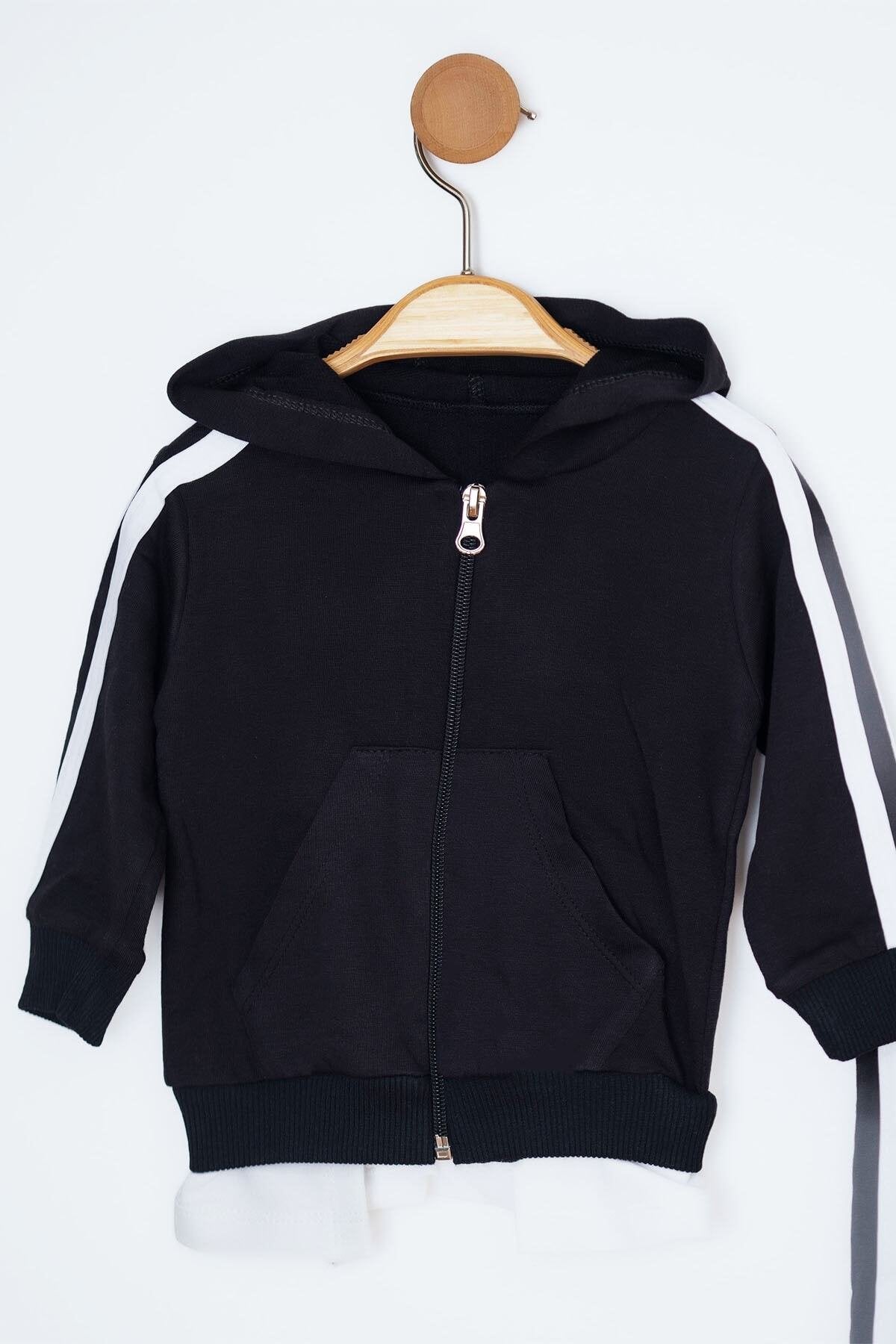 Erkek Bebek Takım Batman Desenli Uzun Kollu Pamuklu Fermuarlı Kapşonlu Bebek Takım 6-24 Ay