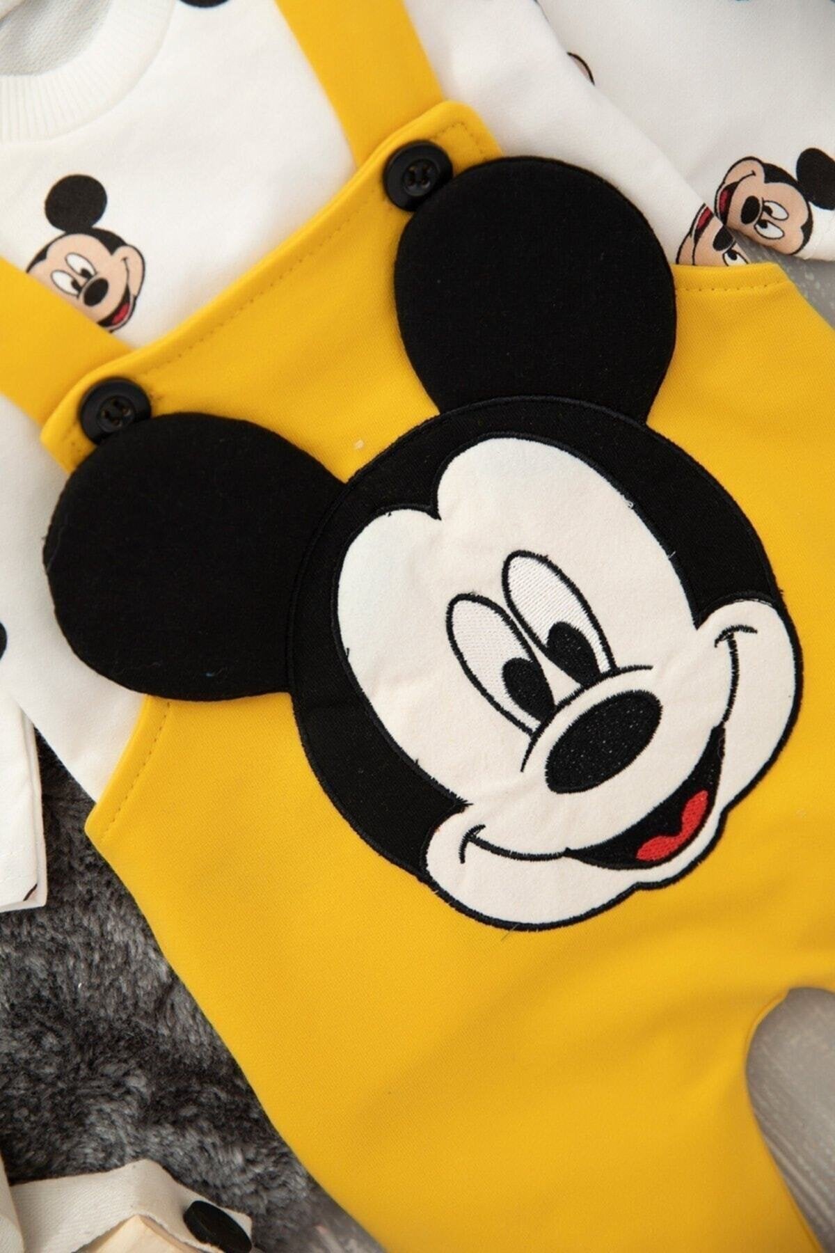 Mickey Baskılı Unisex Siyah Salopet Takım