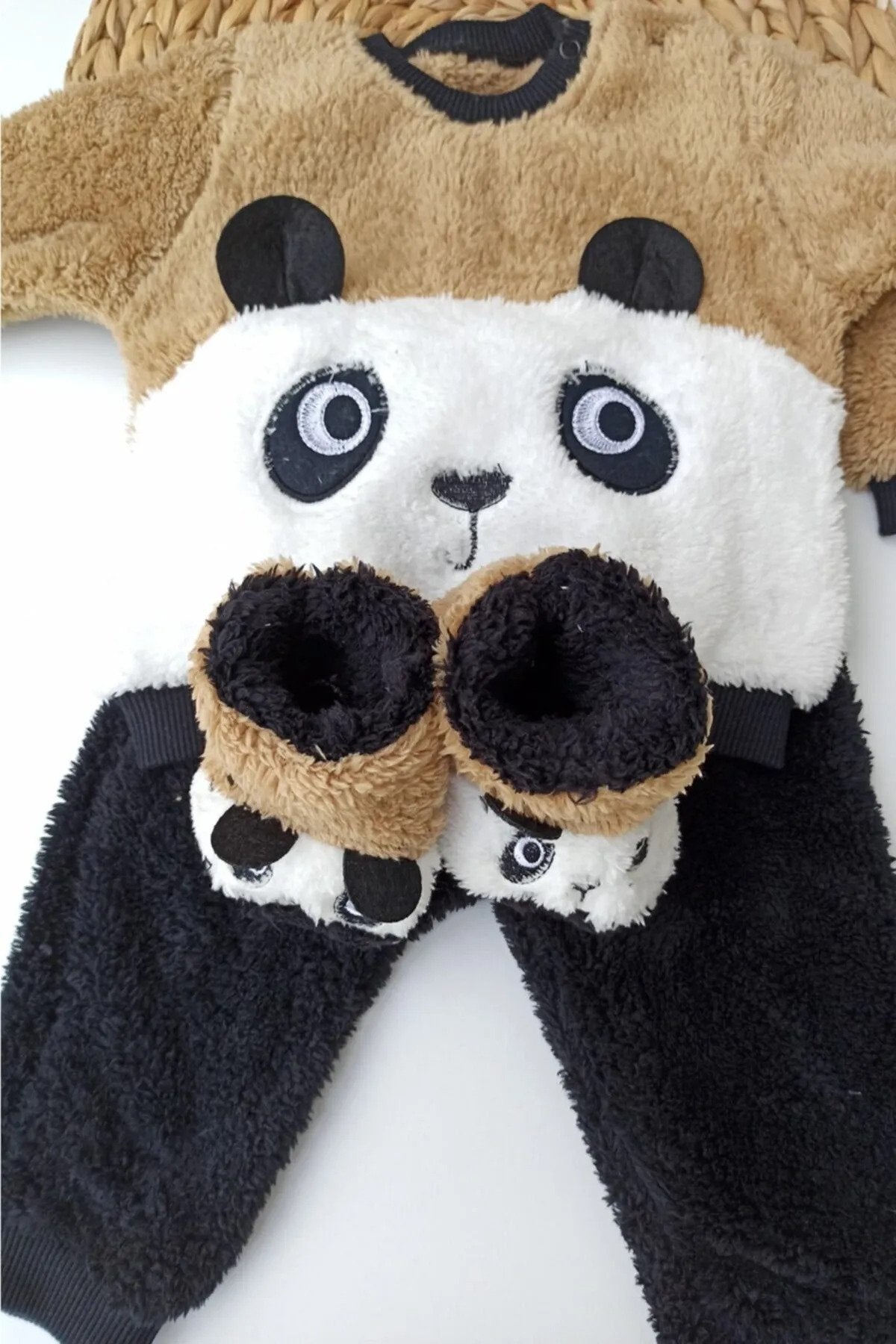 Panda Nakışlı Welsoft Peluş 3'lü Bebek Takım