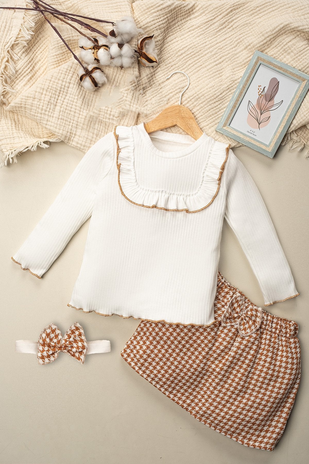 Çocuk Kız Elbise Fiyonklu Kazayağı Etek Badi Takım 1-4 Yaş