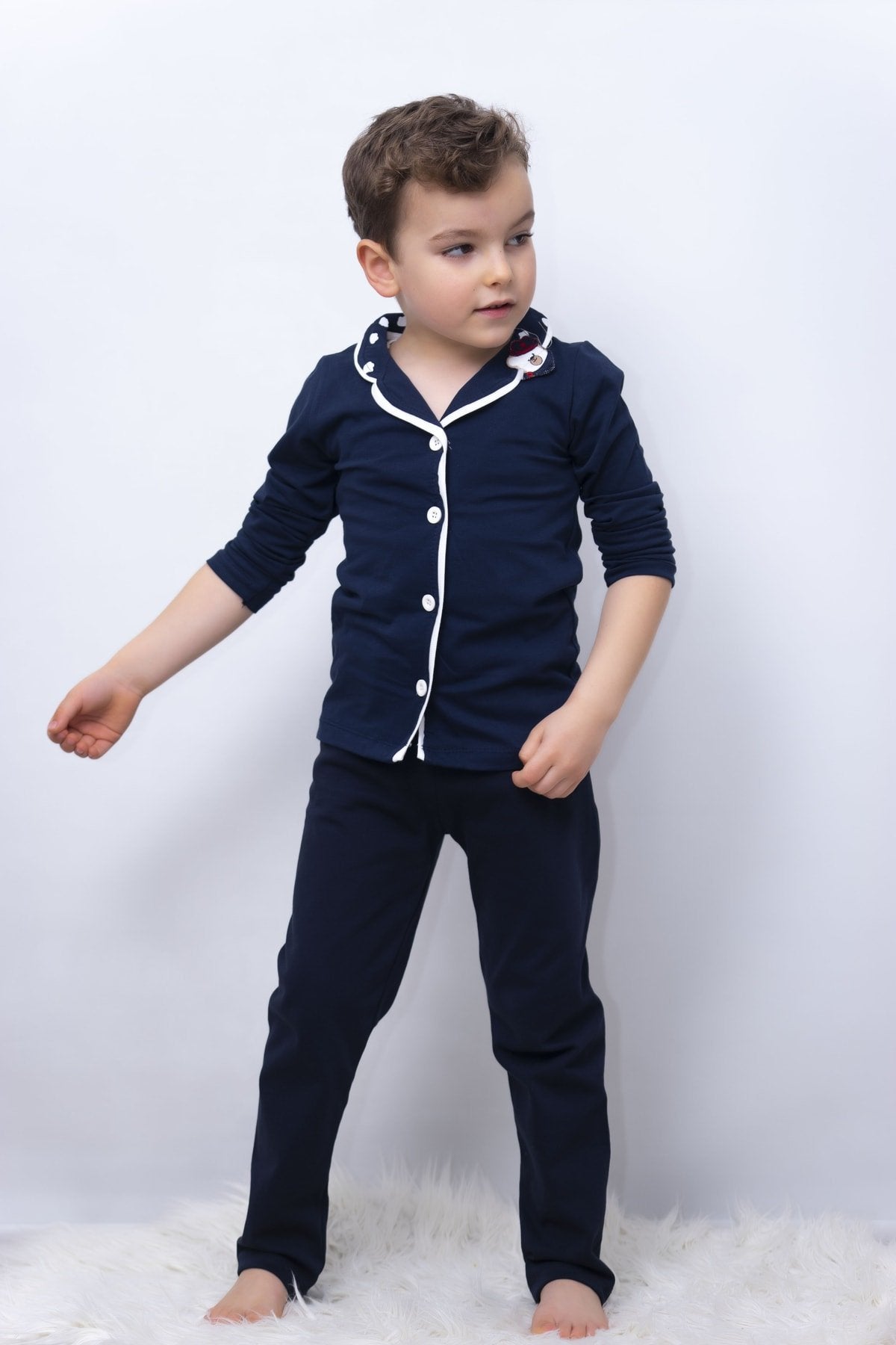 Ayıcık Yaka Detaylı 2'li Çocuk Pijama Takım