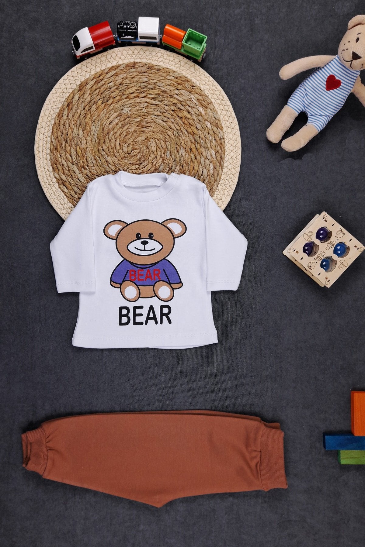 Bear Baskılı Bebek Takım 3'lü