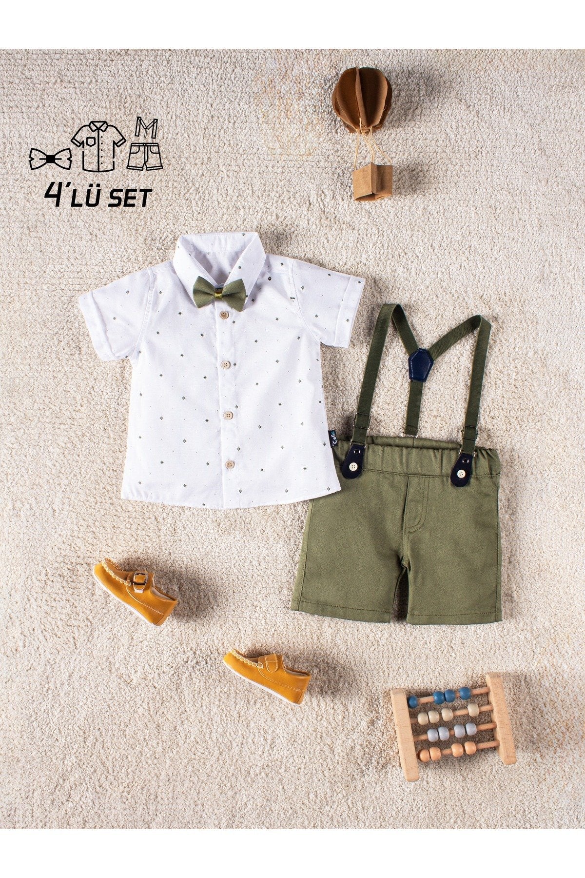 4 Parça Yazlık Erkek Çocuk Gömlekli Slopetli Özel Gün Takım