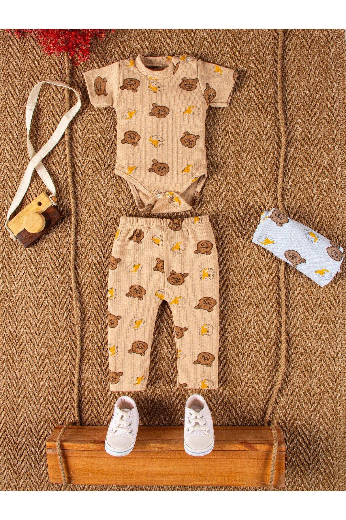 Ayıcık Desenli Çıt Çıtlı 2'li Bebek Takım