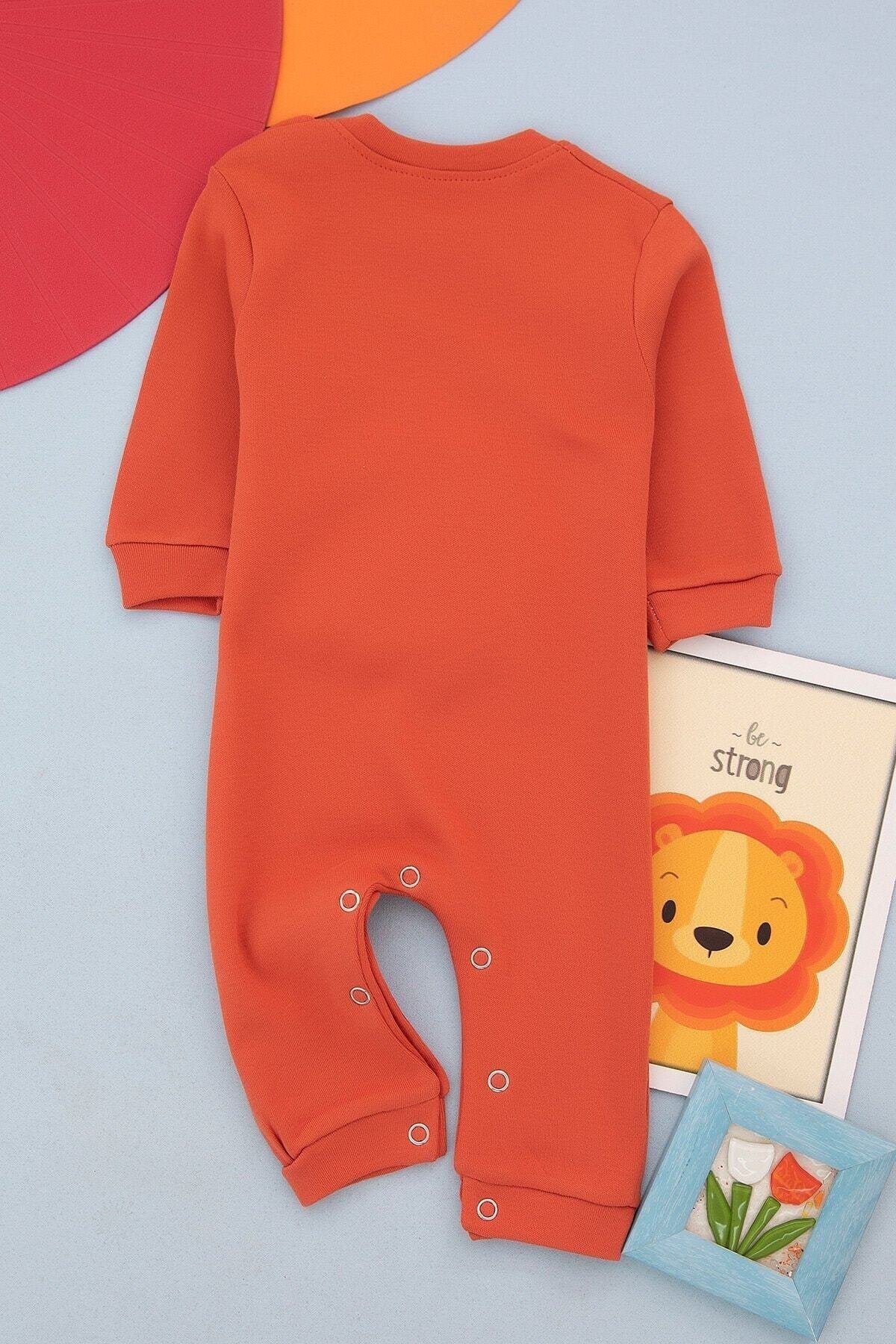 Babasının Aslan Oğlu Baskılı Gri Erkek Bebek Tulum
